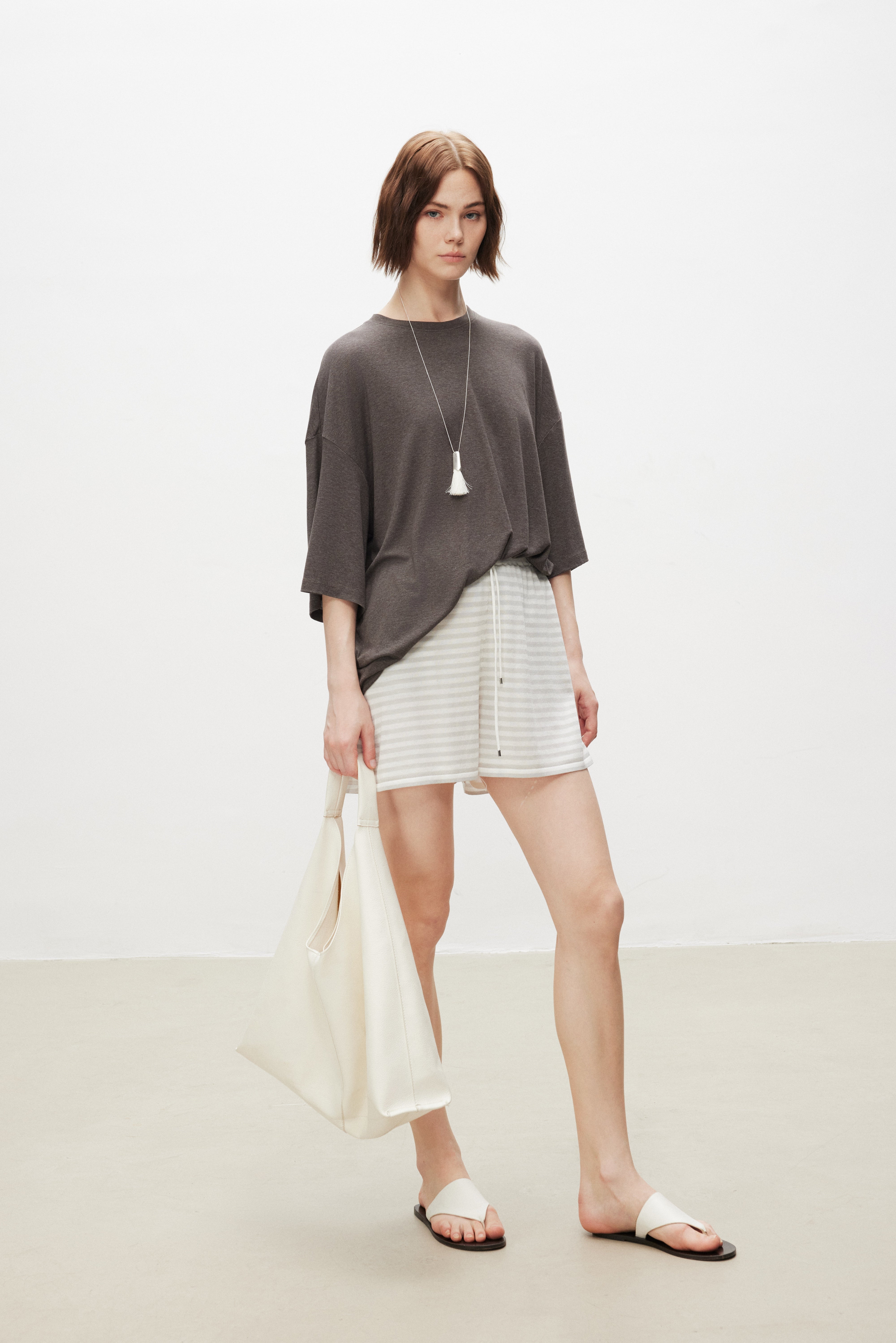 Striped Cotton Blend Knit Shorts