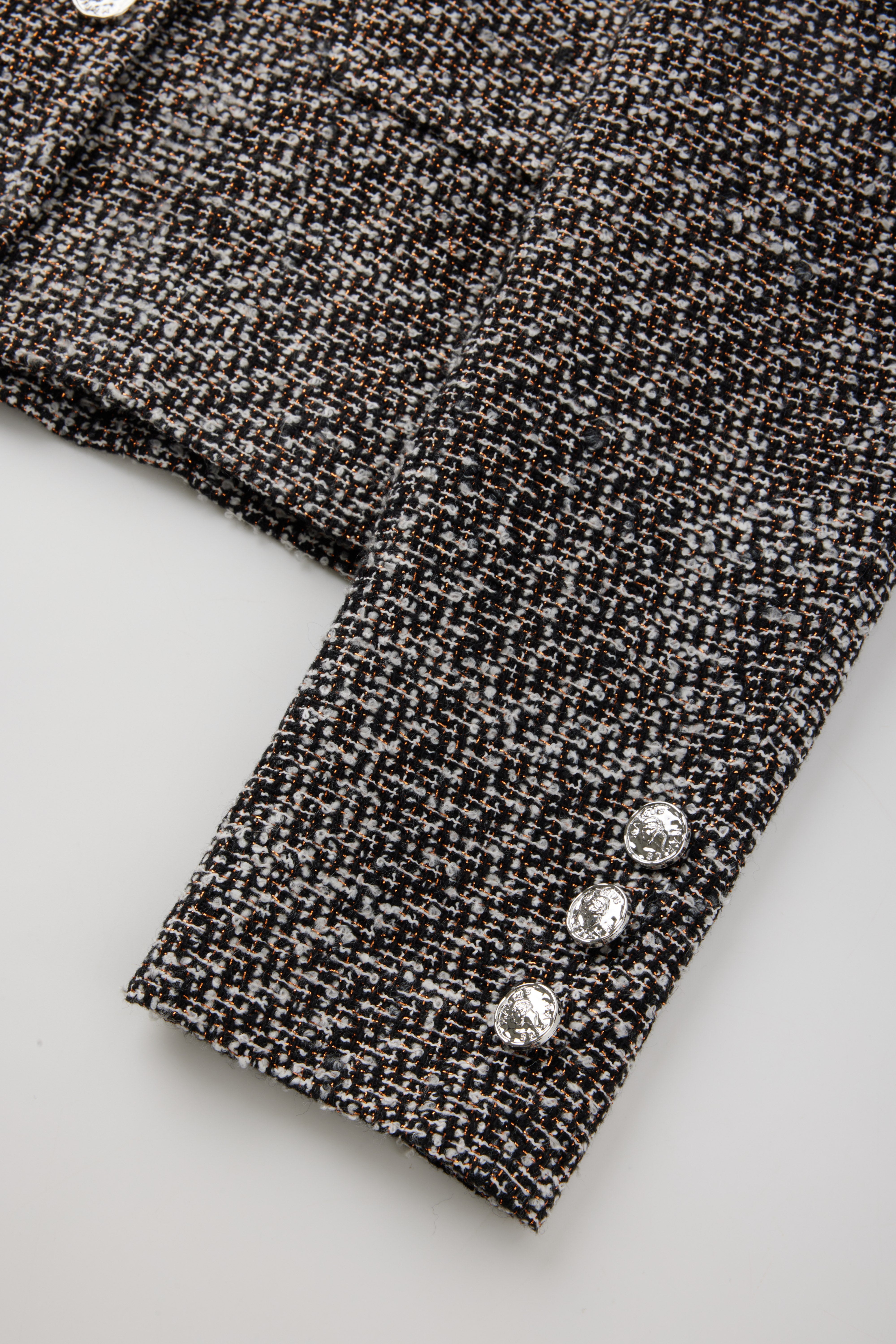 Textured Tweed Crystal Button Cropped Jacket