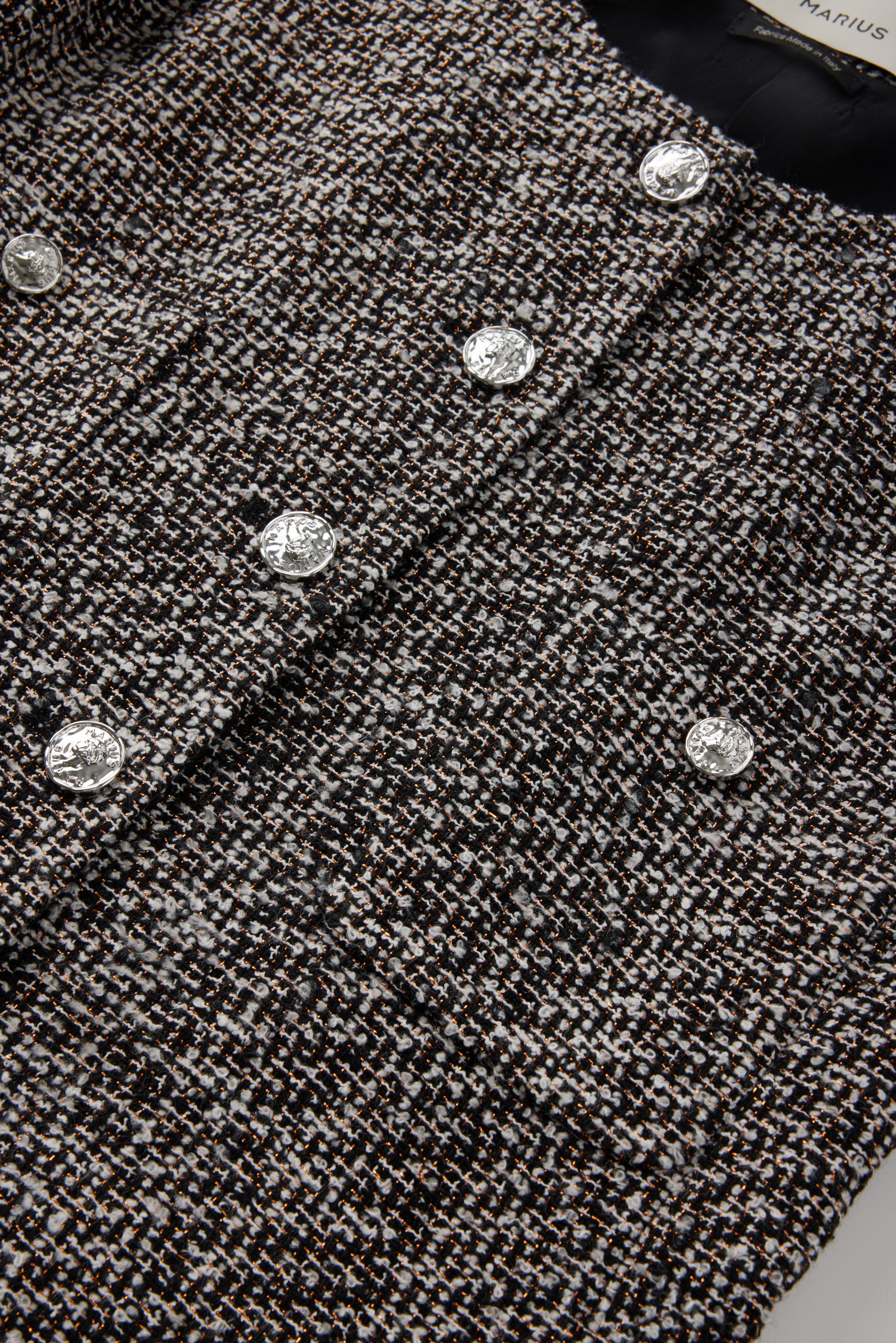 Textured Tweed Crystal Button Cropped Jacket