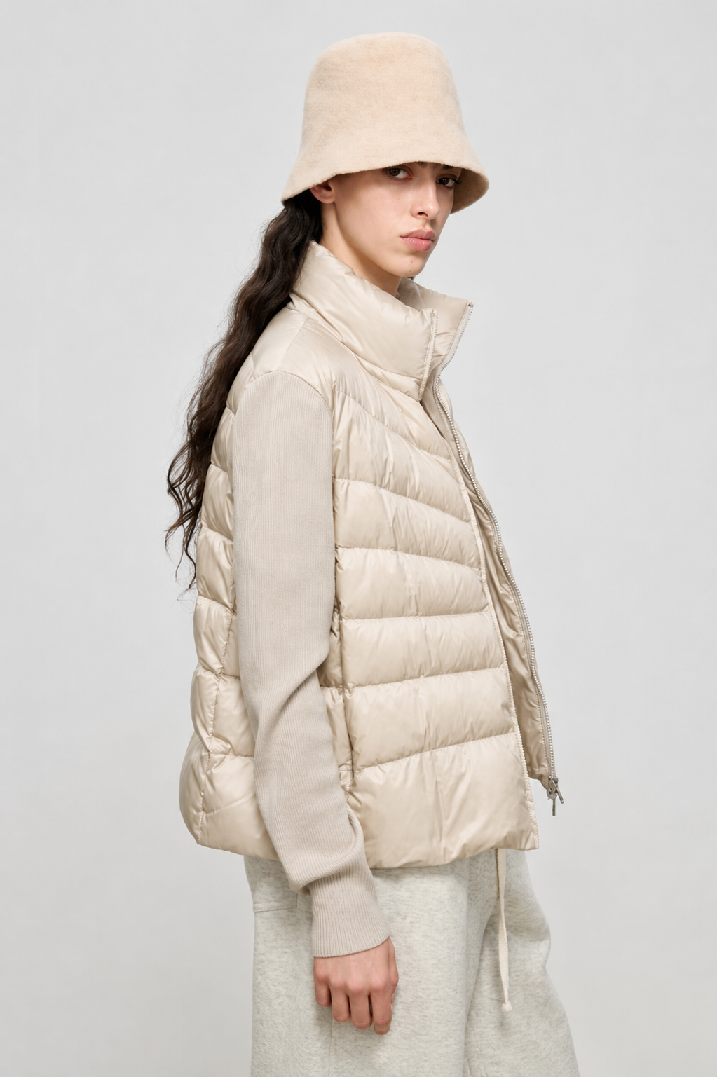 Lightweight Goose Down Knit-Panel Jacket