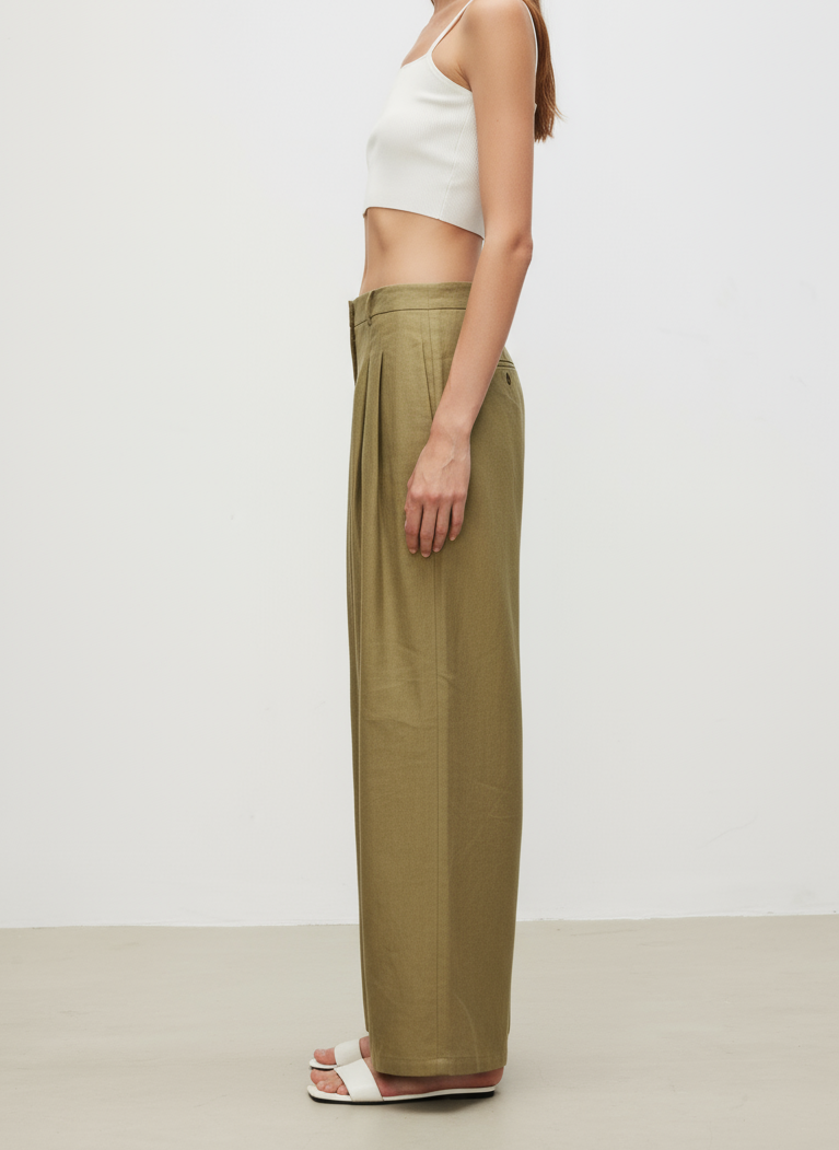 Linen Pleated Wide Pants