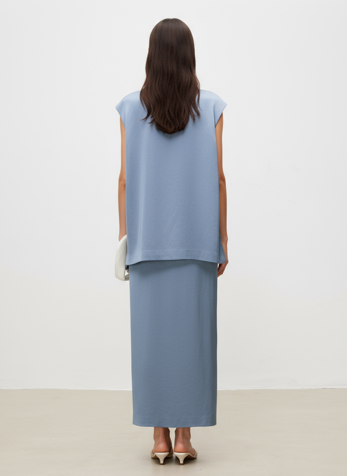 Pearl Sheen Acetate Linen Blend Straight Midi Skirt