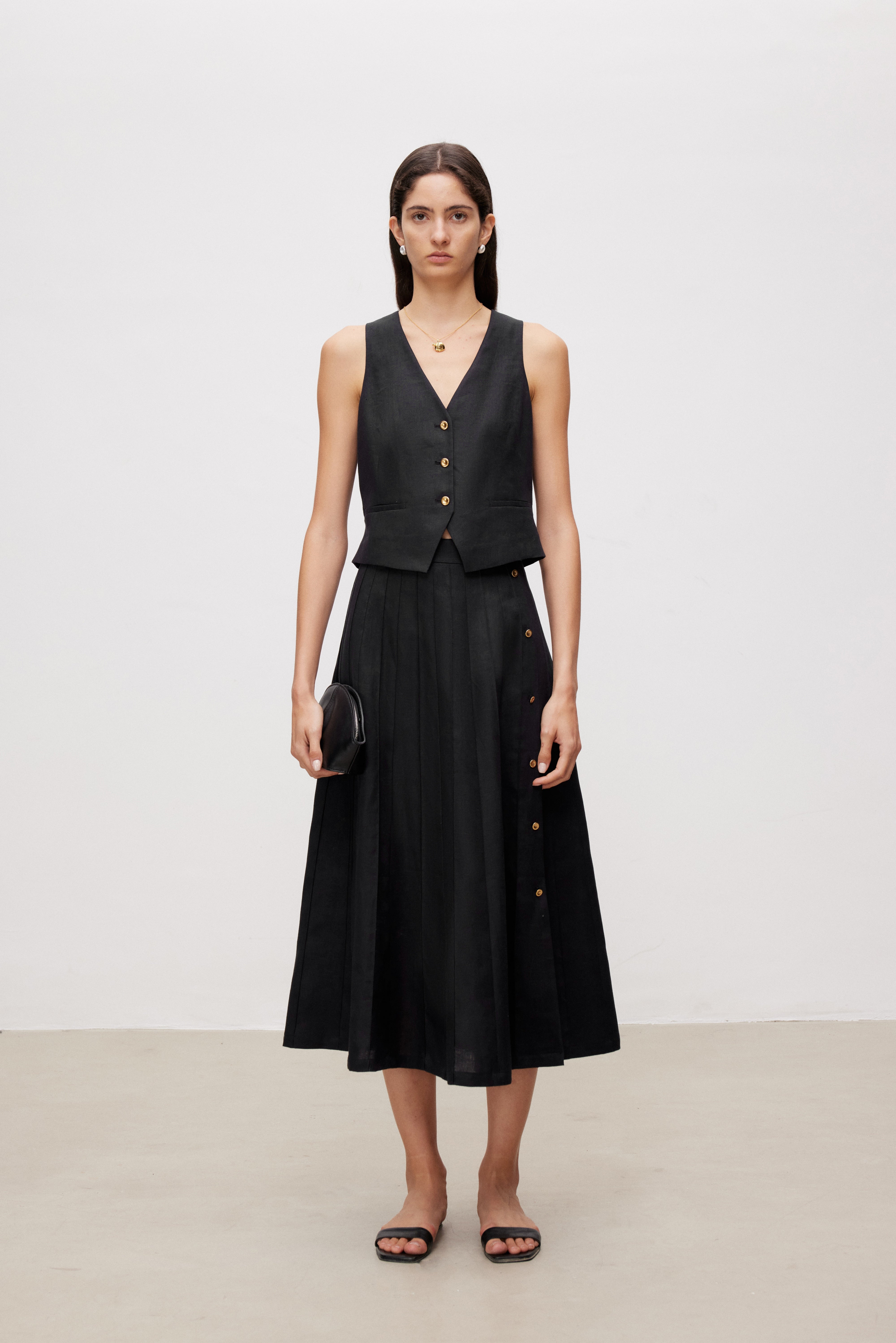 Vintage Linen Midi A-Line Skirt