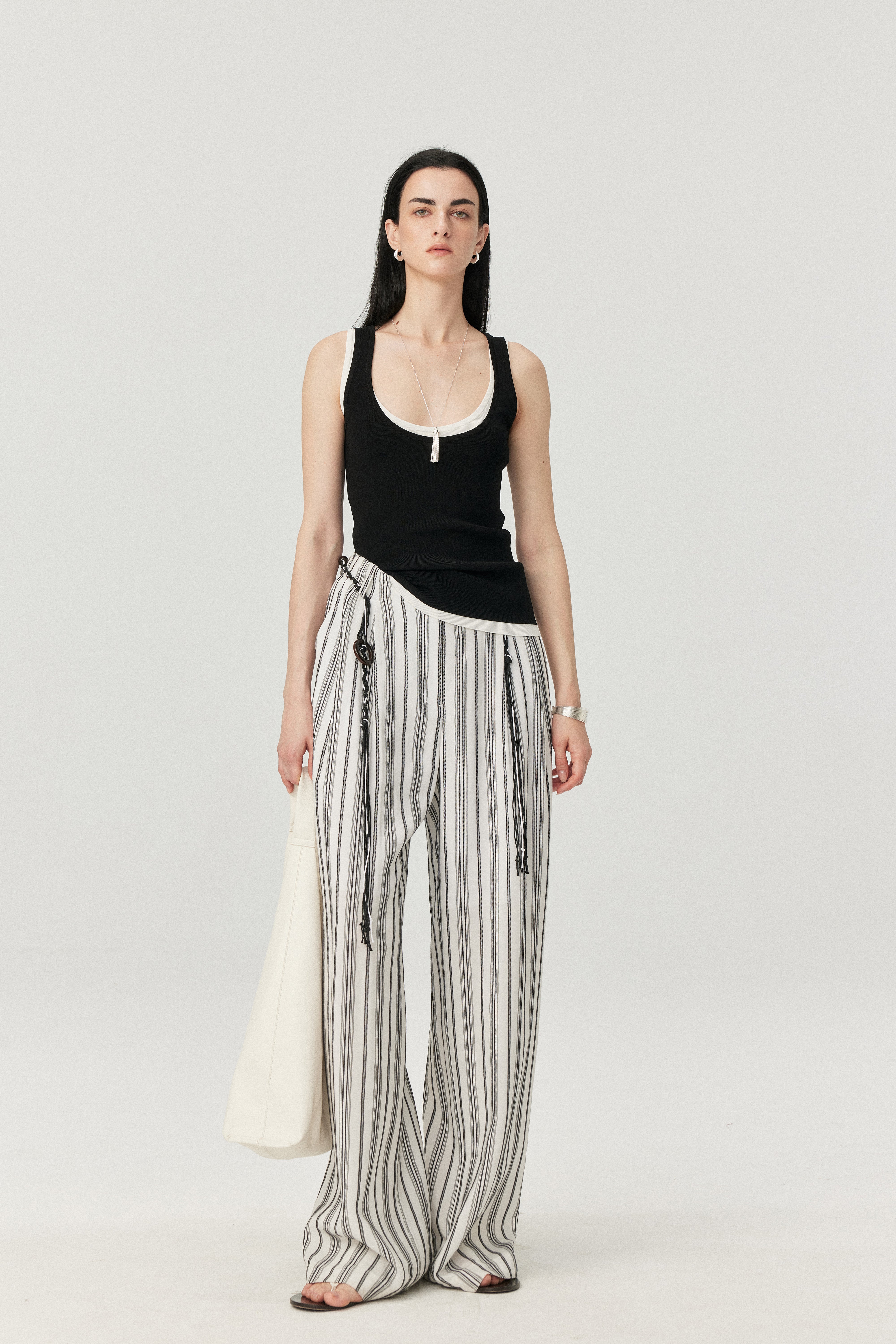 Linen-Blend Stripe Wide-Leg Pants