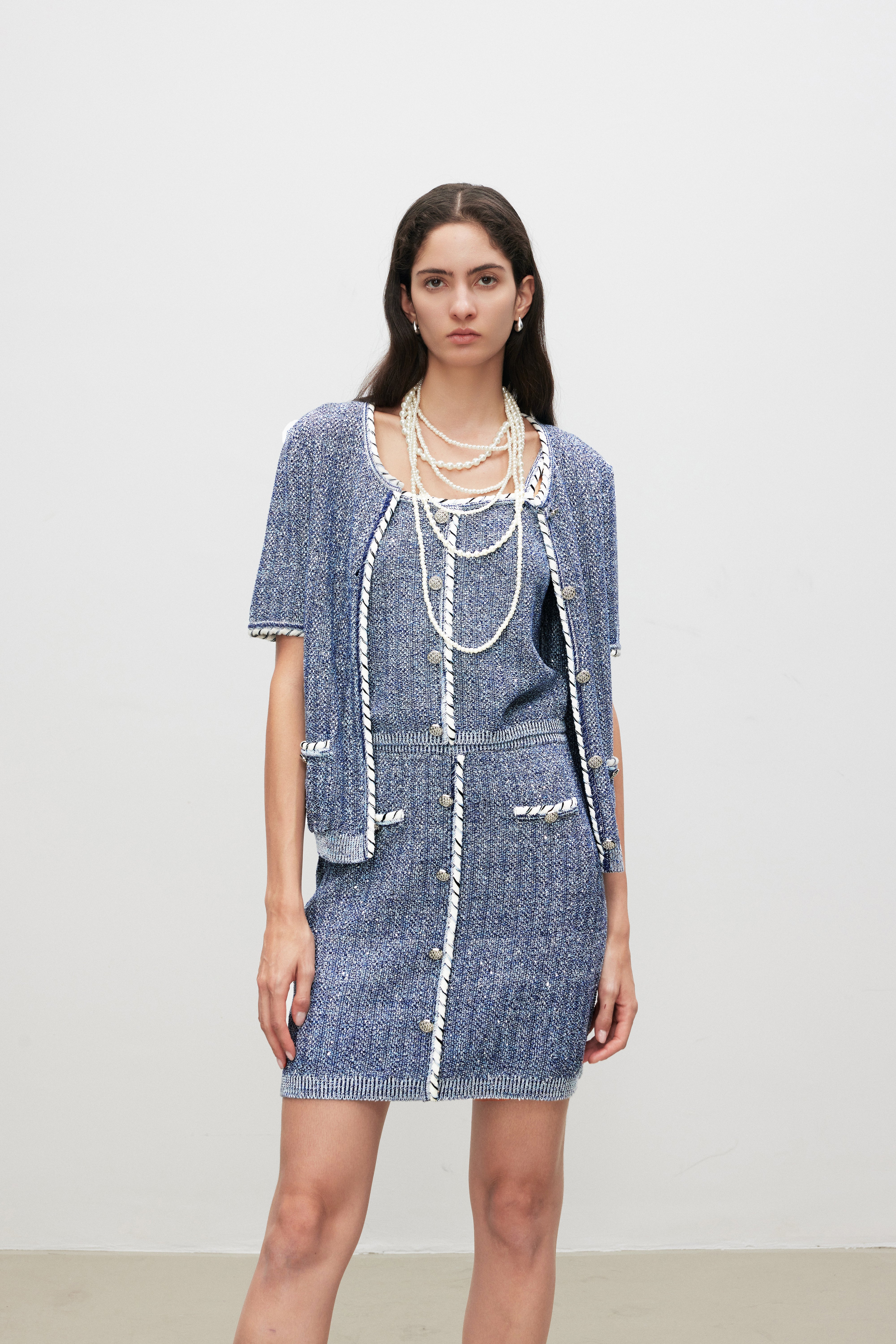 Bouclé Knit Tweed Short Sleeve Cardigan