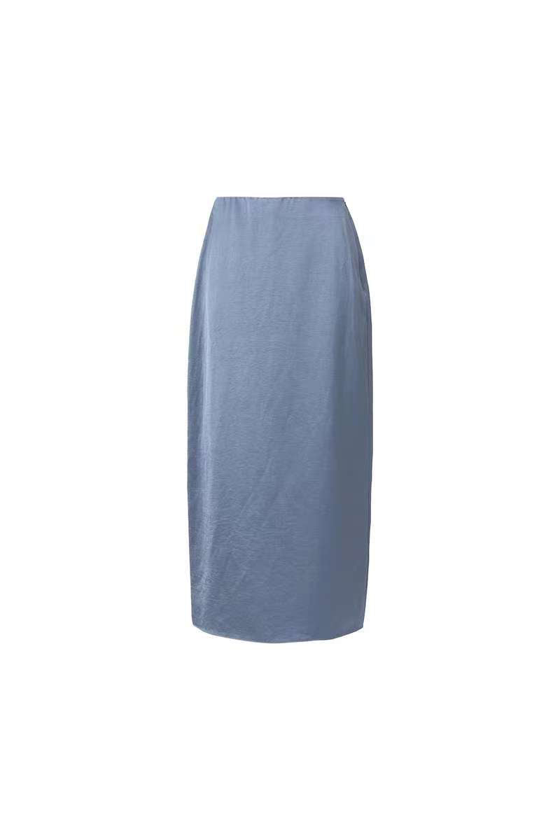 Pearl Sheen Acetate Linen Blend Straight Midi Skirt