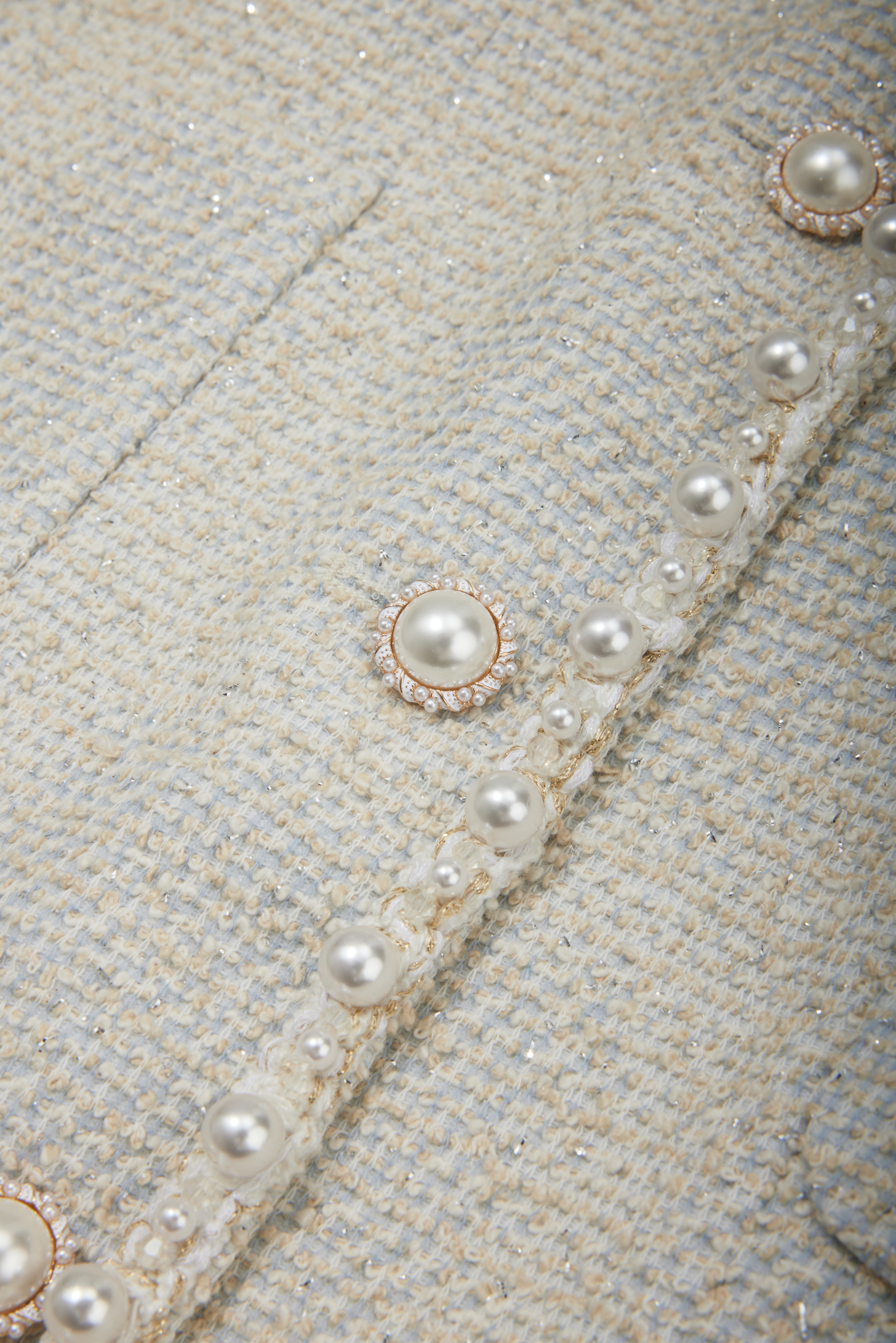 Mermaid Pearl Beige Tweed Short Jacket