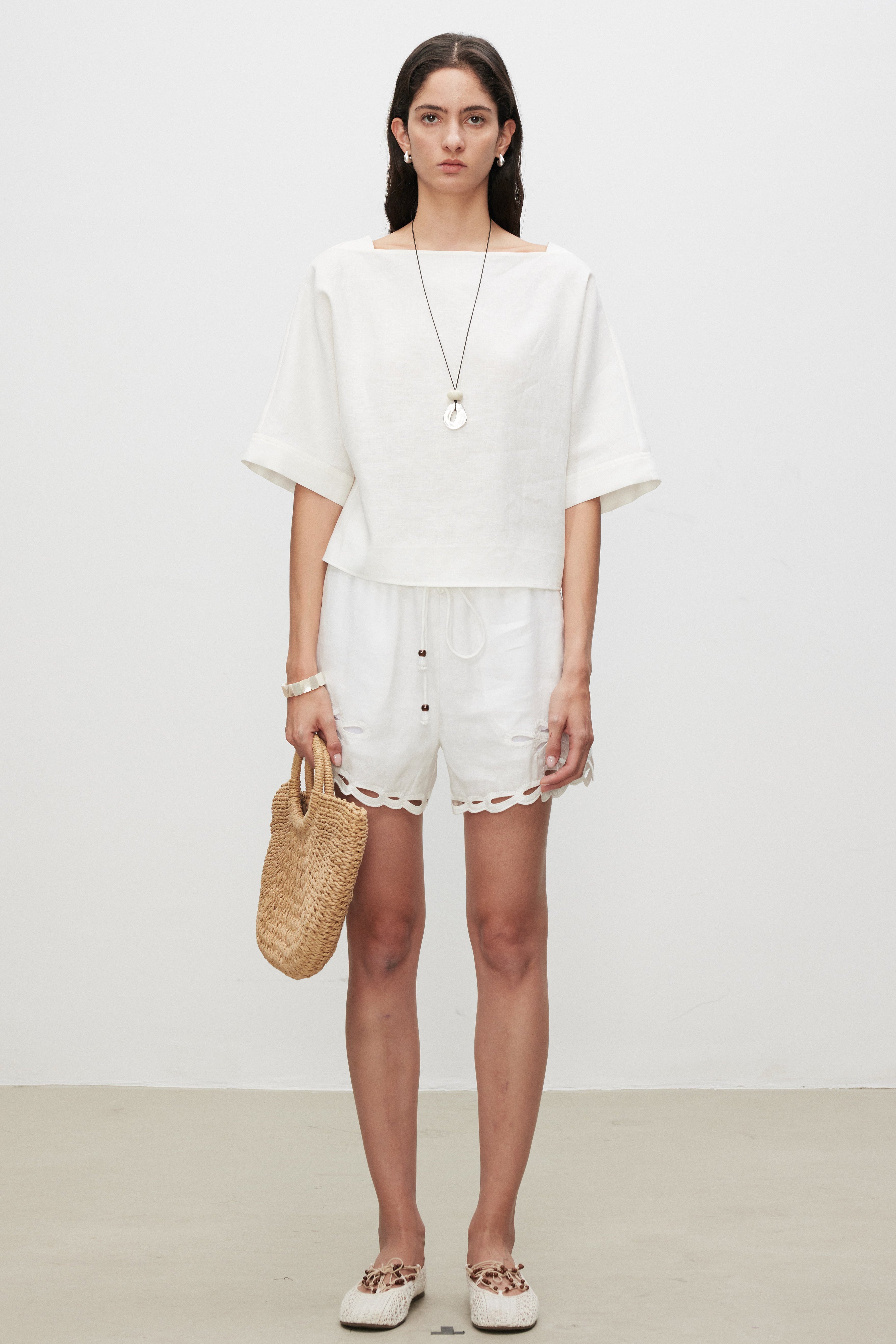 Linen Broderie Anglaise Shorts