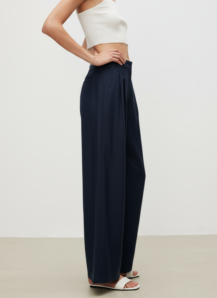 Linen Pleated Wide Pants