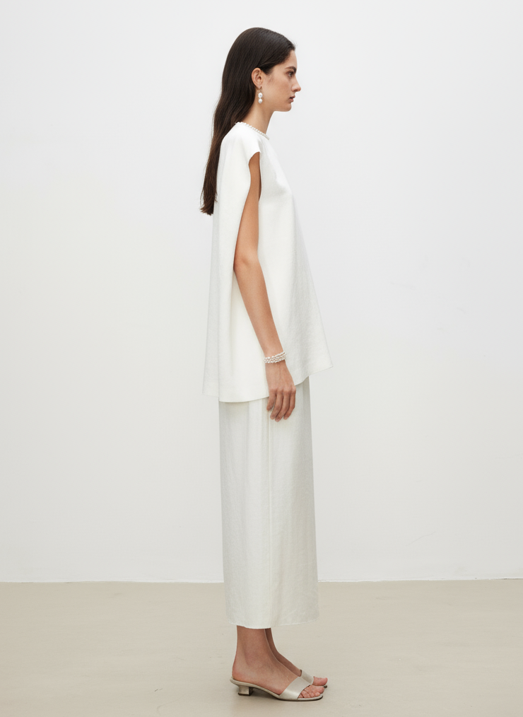 Pearl Sheen Acetate Linen Blend Straight Midi Skirt