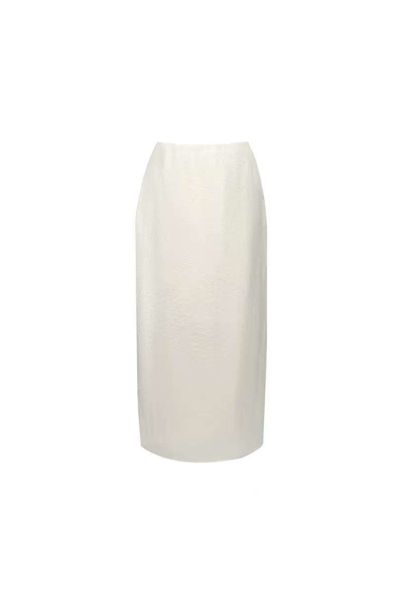 Pearl Sheen Acetate Linen Blend Straight Midi Skirt