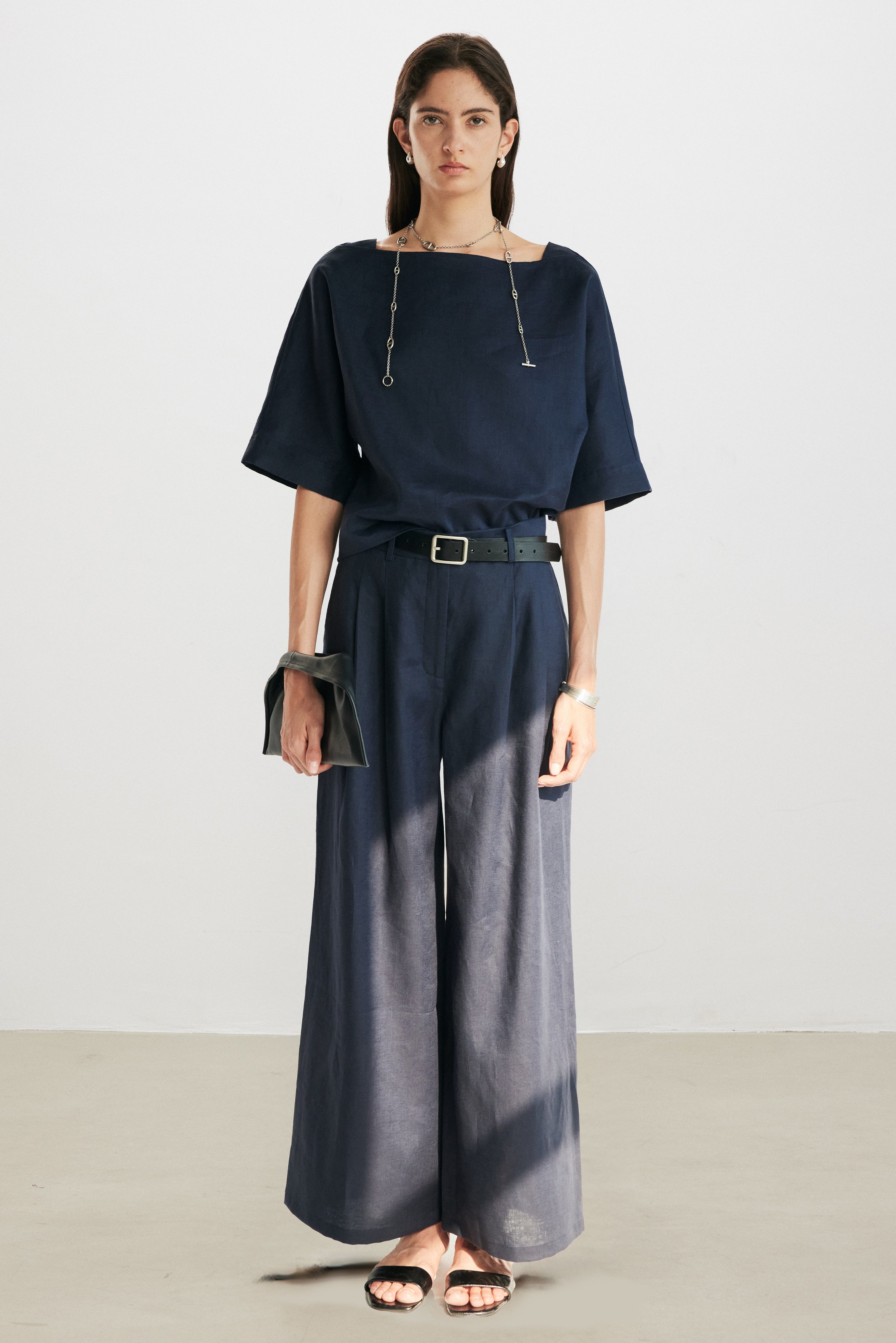 Linen Pleated Wide Pants