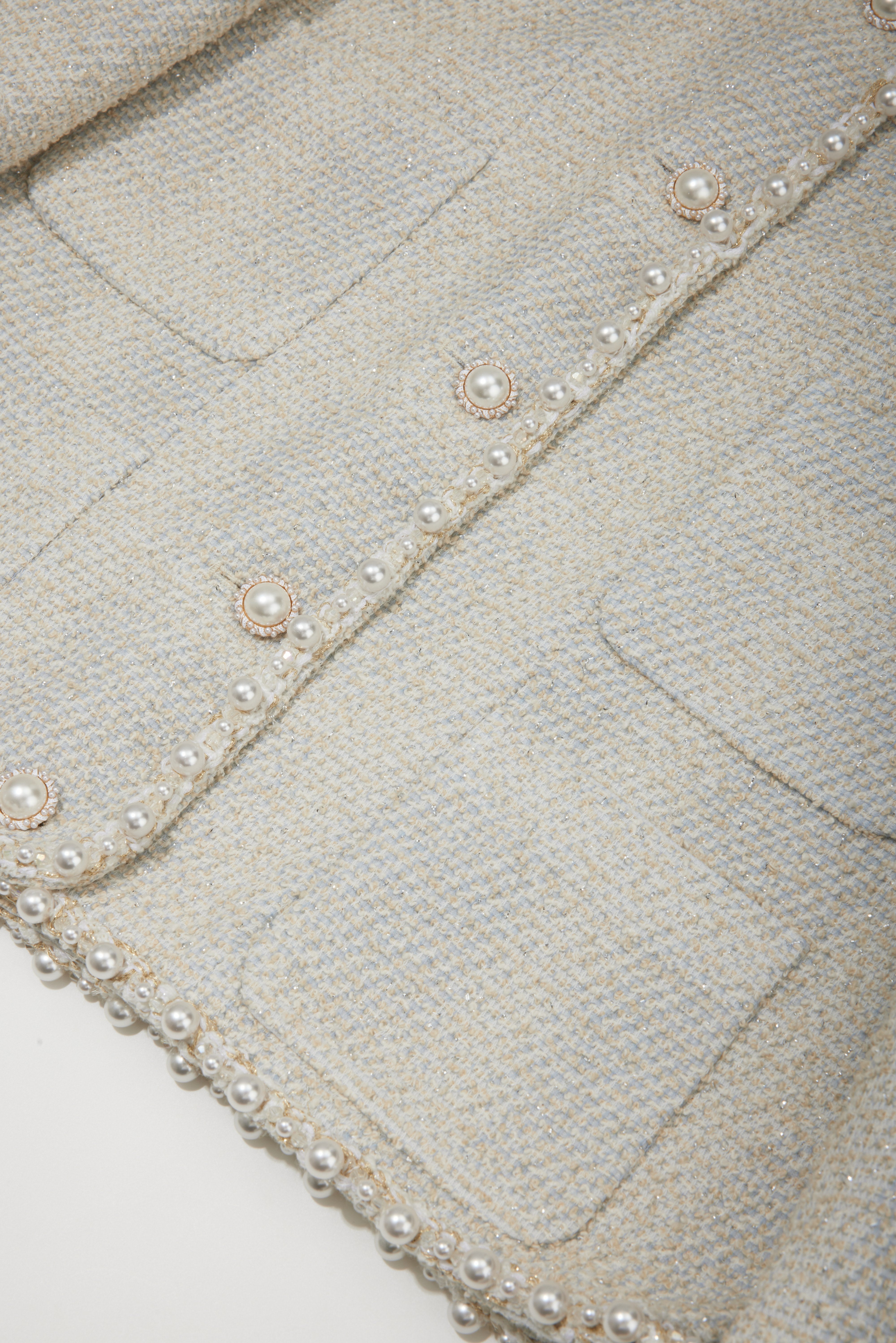 Mermaid Pearl Beige Tweed Short Jacket