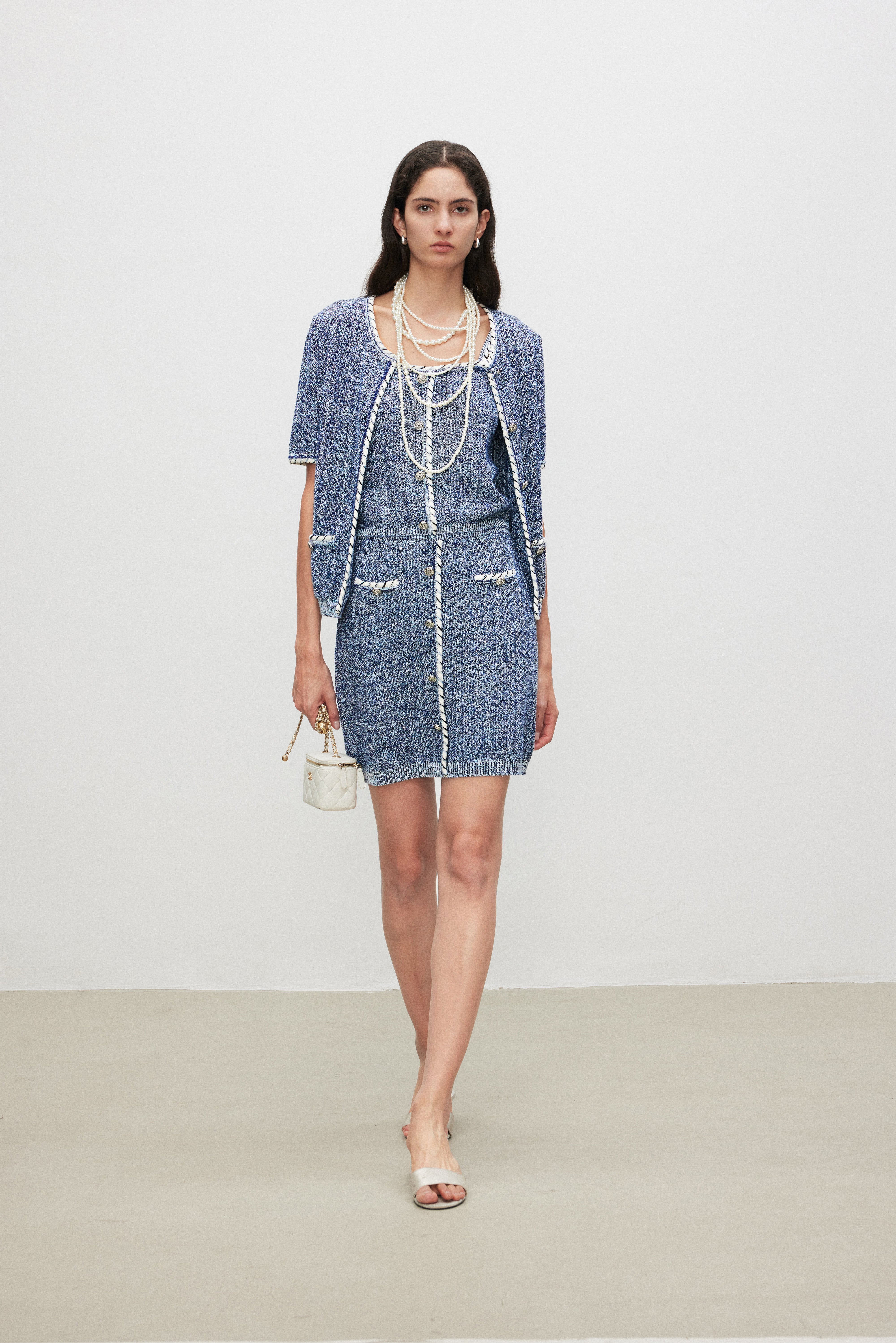 Bouclé Knit Tweed Short Sleeve Cardigan