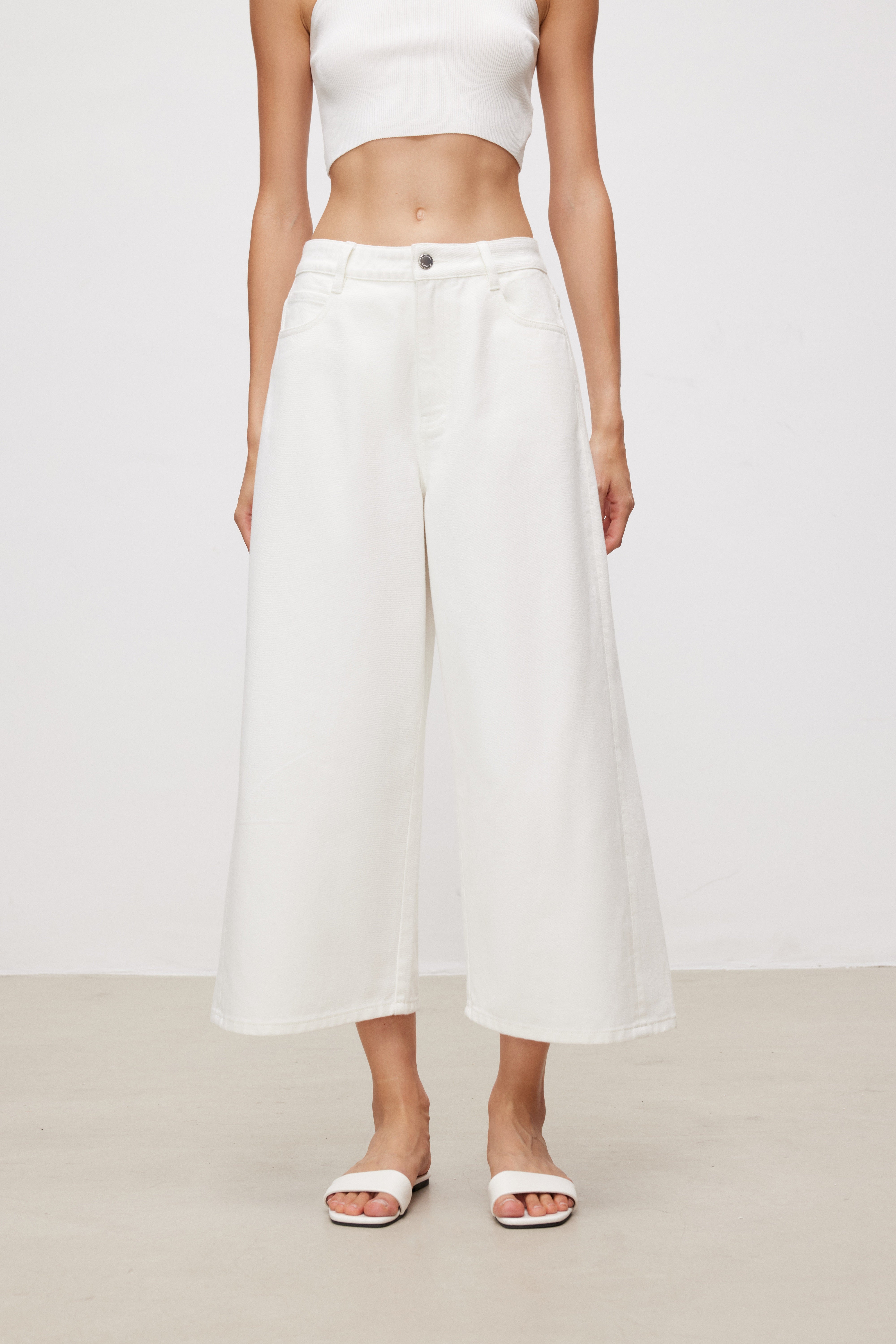 Effortless Cotton Wide Cropped Pants