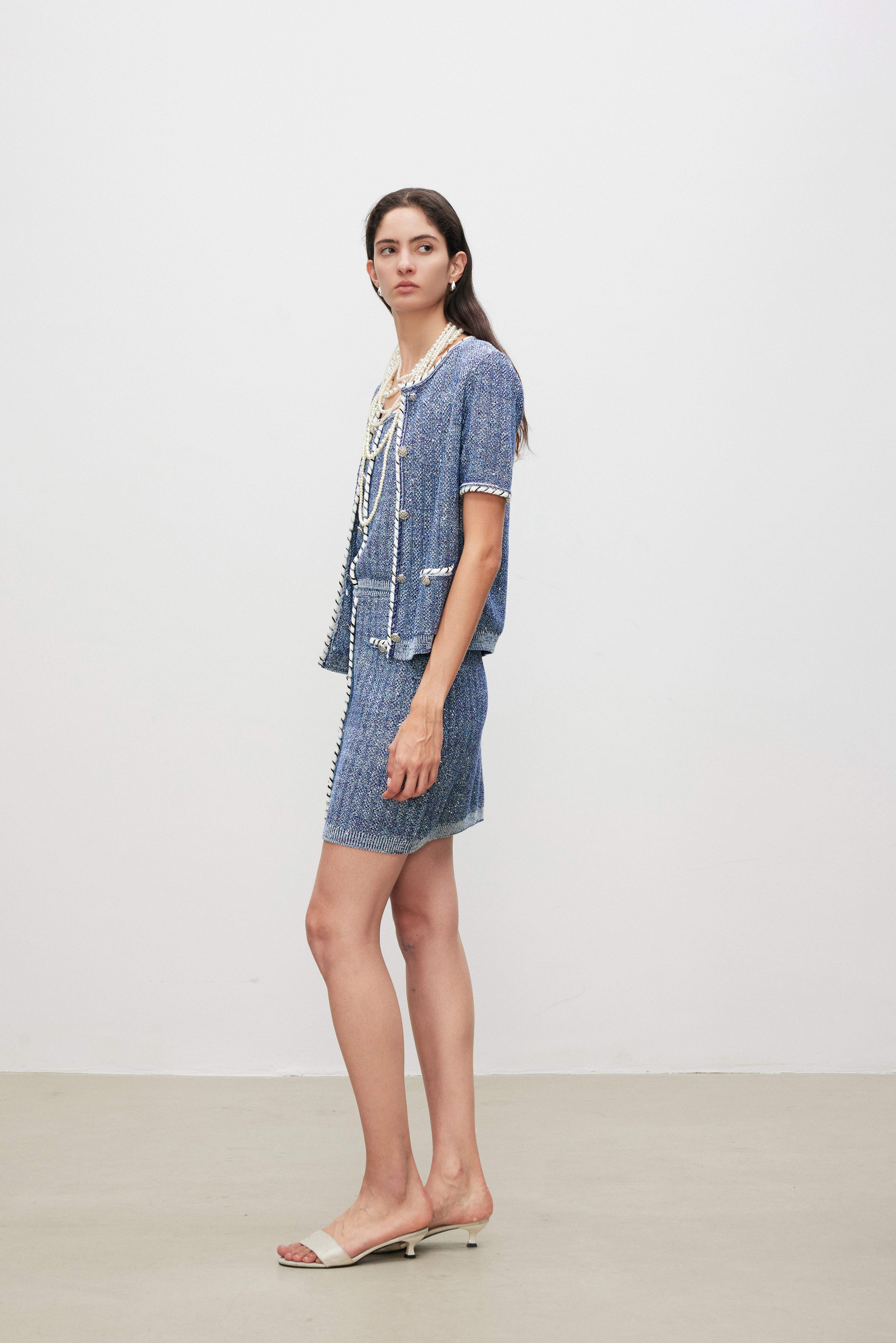 Bouclé Knit Tweed Short Sleeve Cardigan