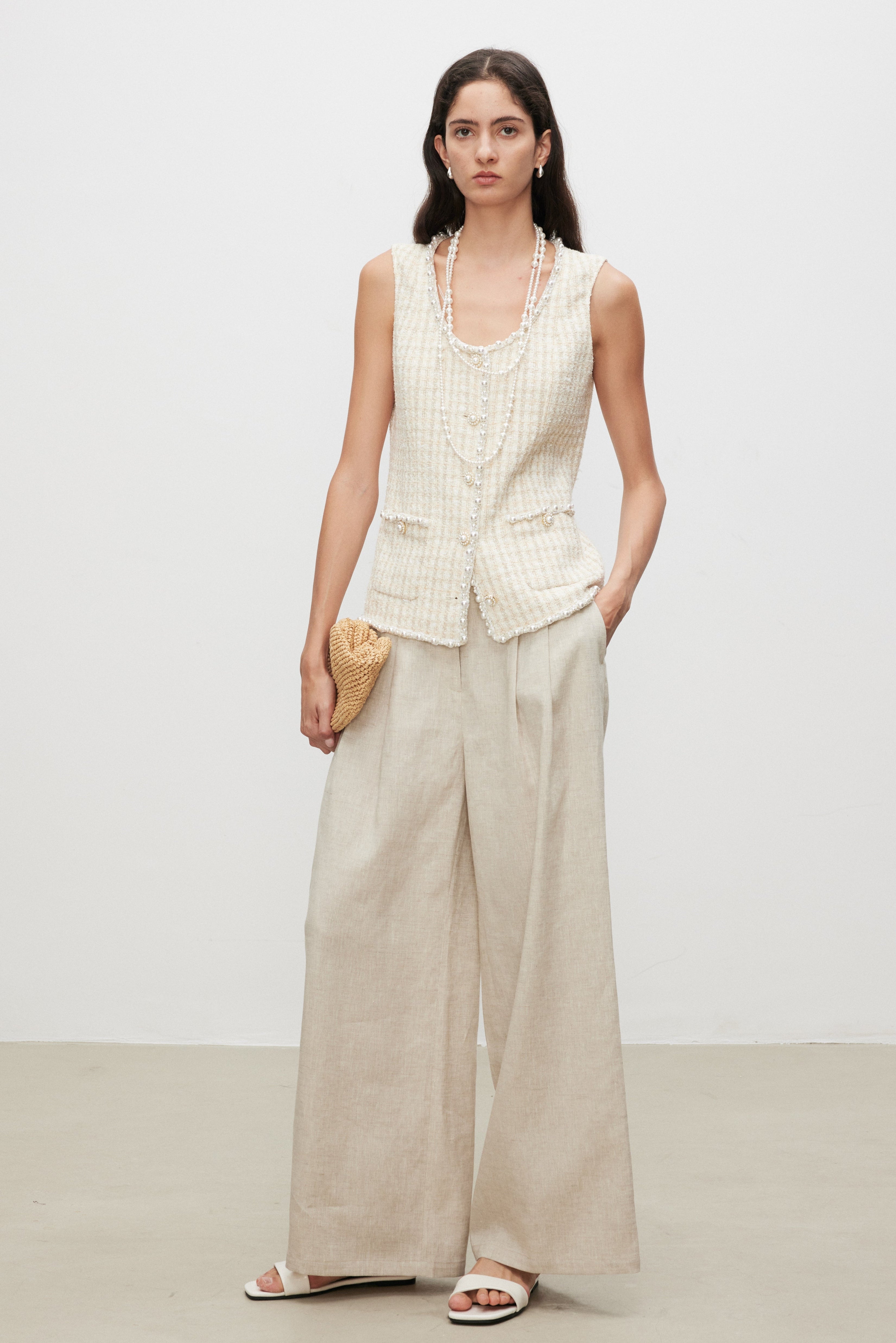 Linen Pleated Wide Pants