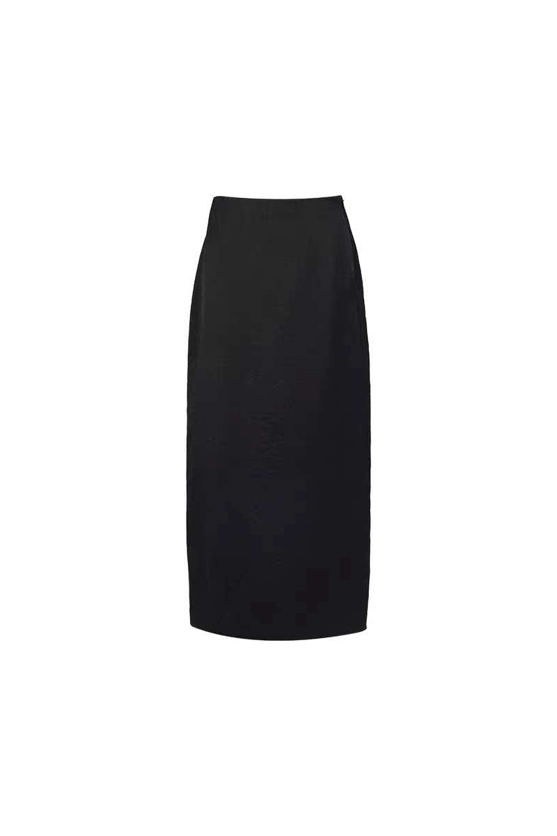 Pearl Sheen Acetate Linen Blend Straight Midi Skirt