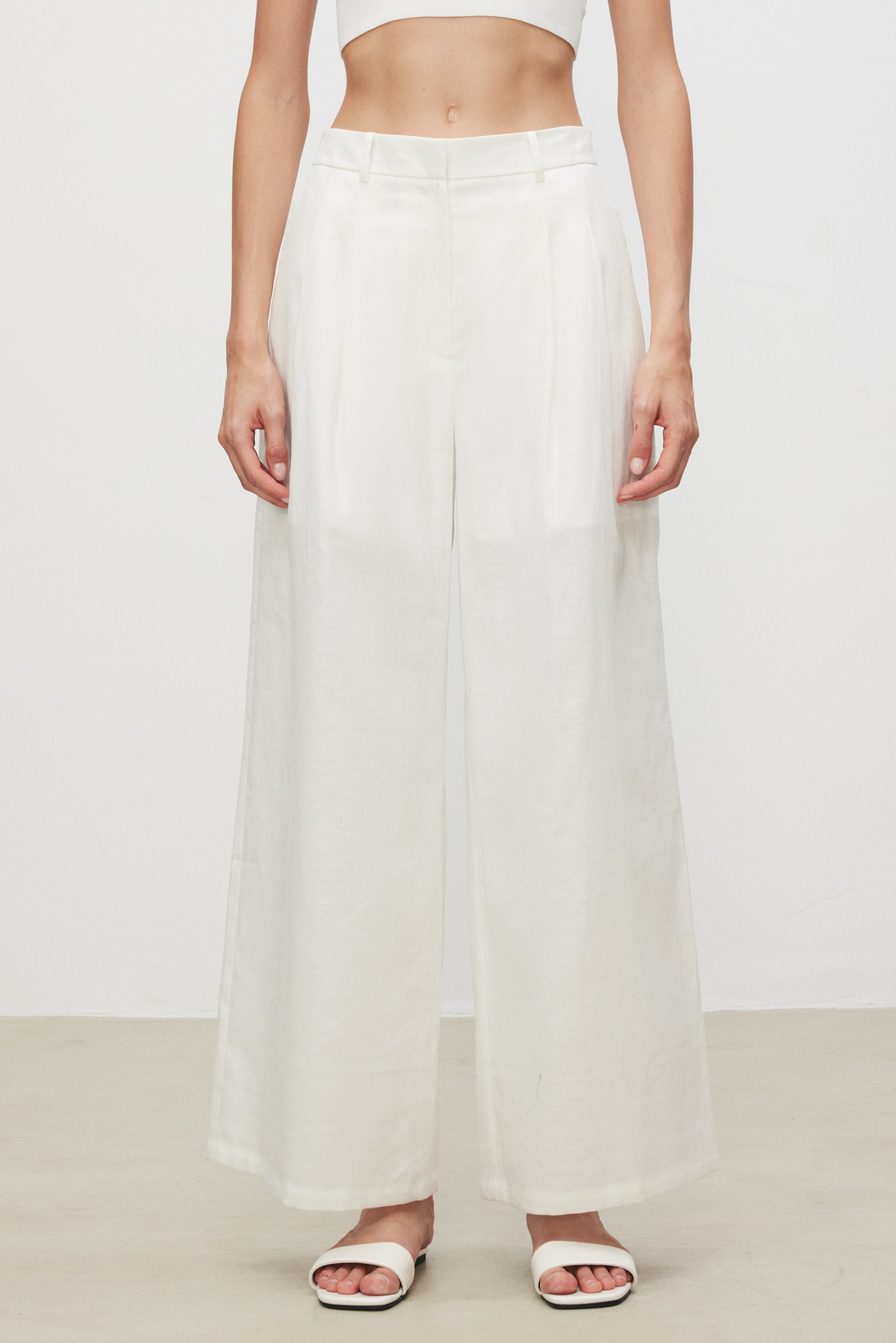 Linen Pleated Wide Pants