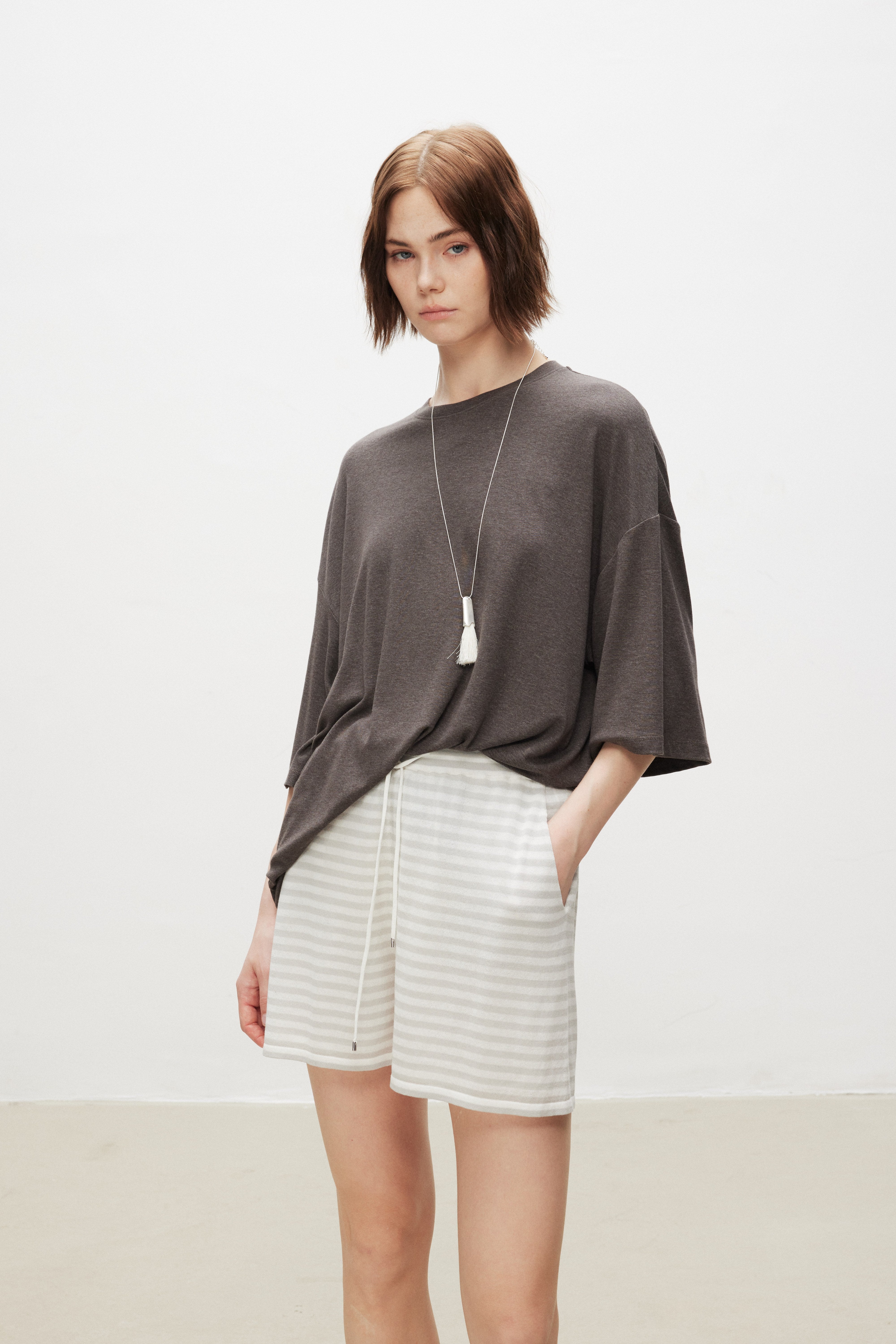 Striped Cotton Blend Knit Shorts