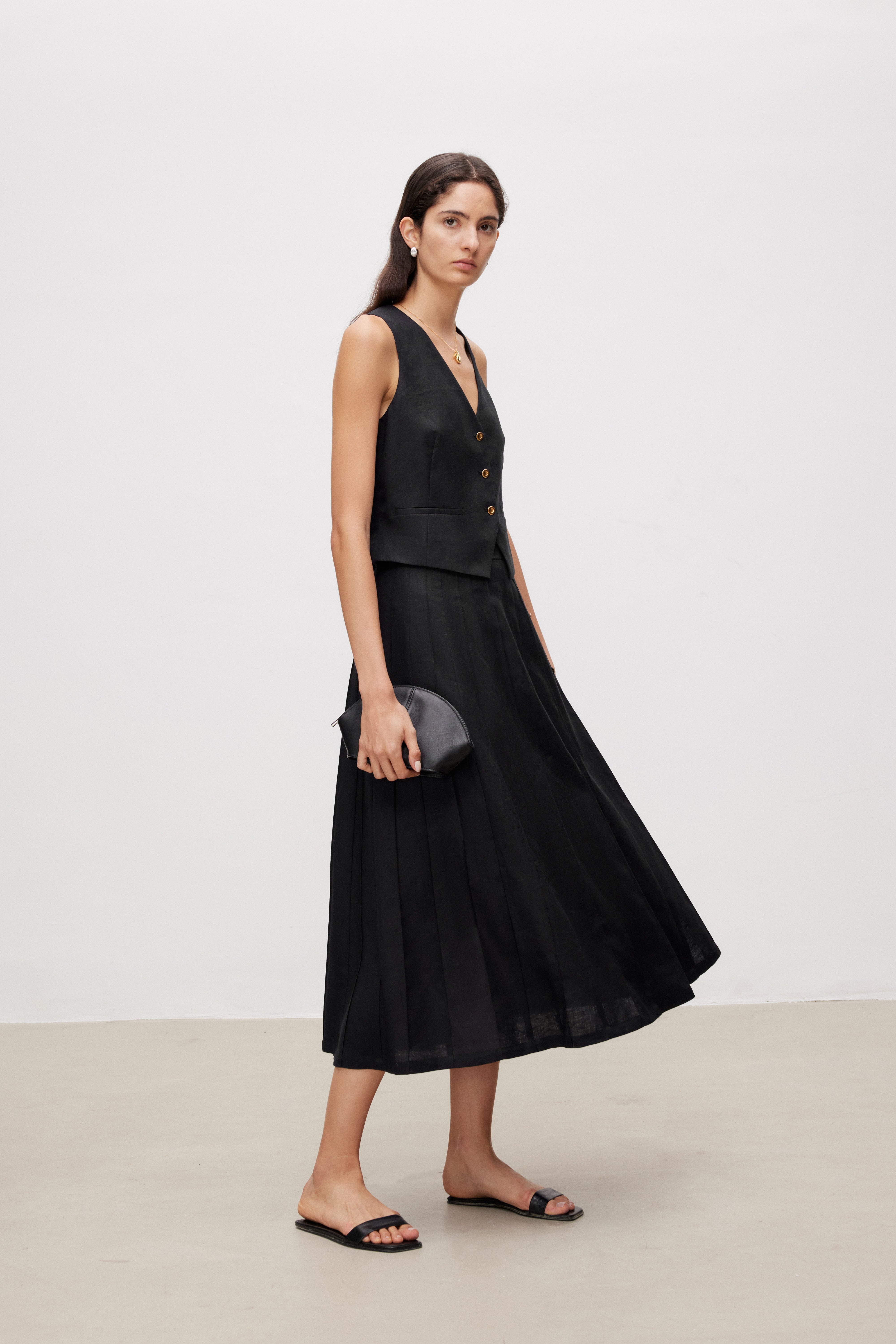 Vintage Linen Midi A-Line Skirt