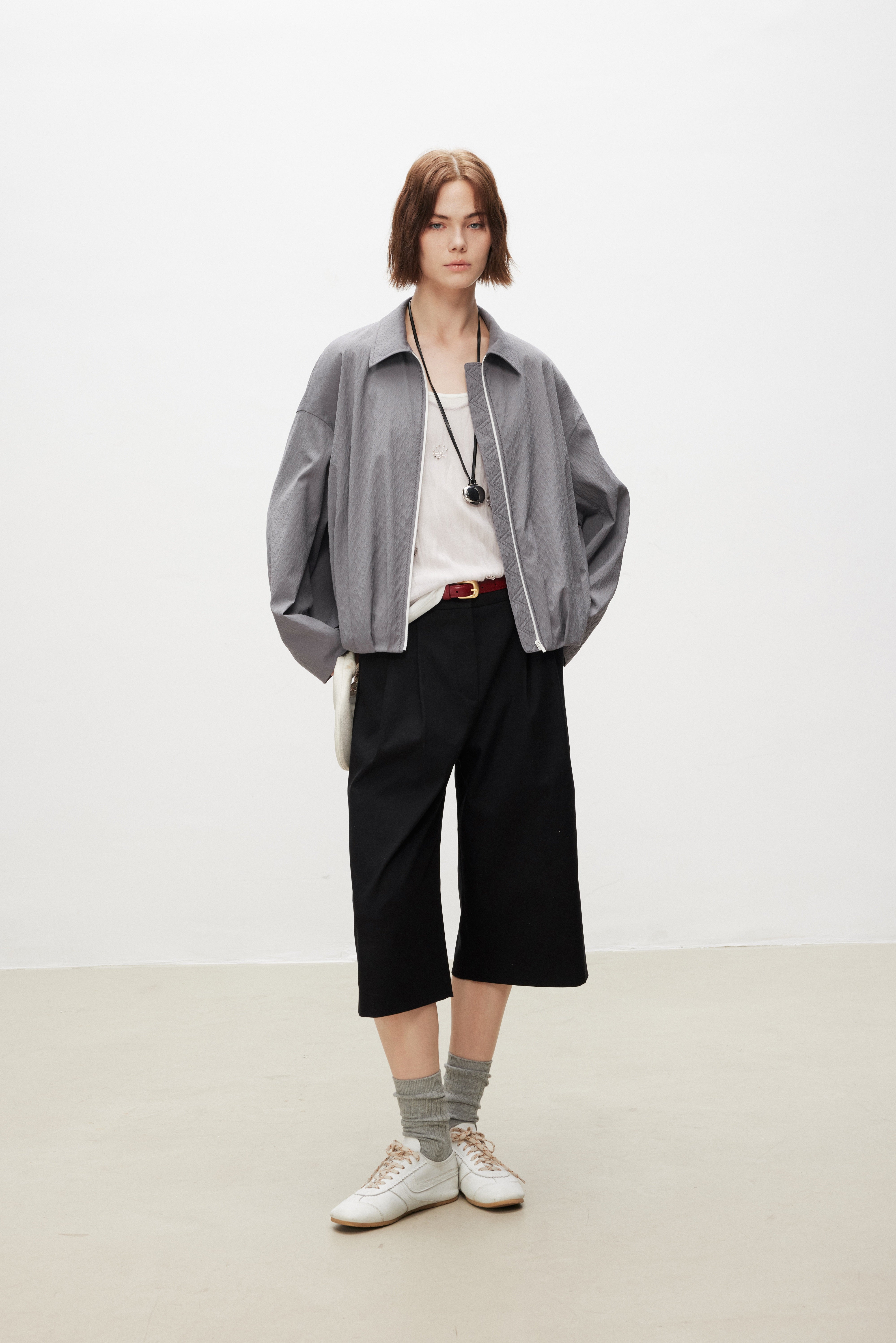 Wool Seersucker Relaxed Bomber Jacket
