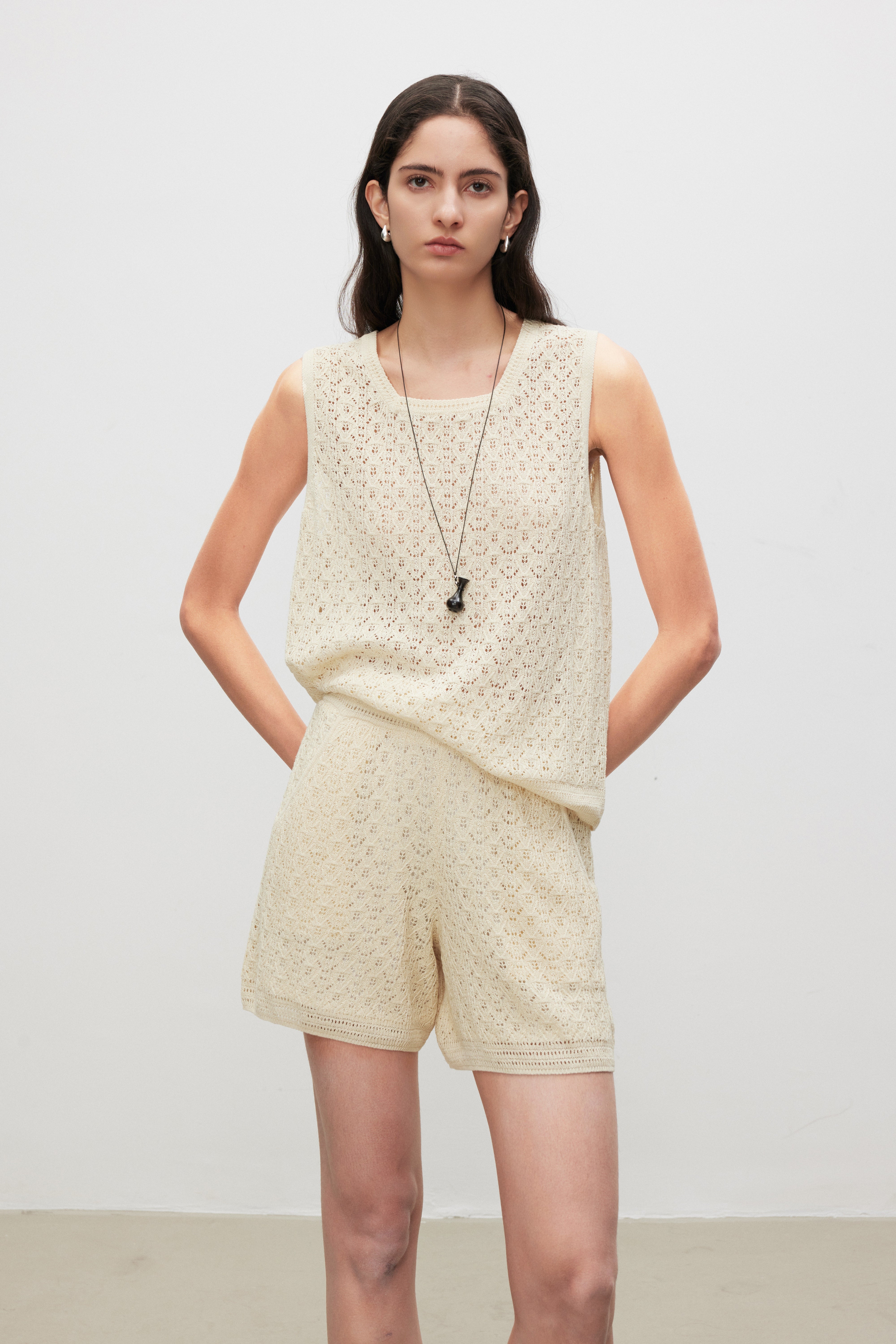 Crochet Knit Lace-Look Shorts