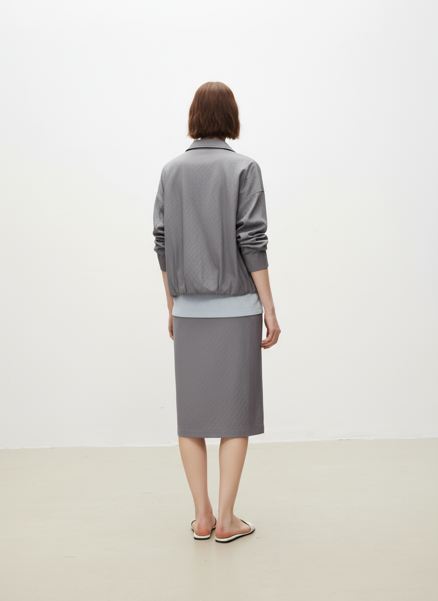 Wool Seersucker Midi Skirt