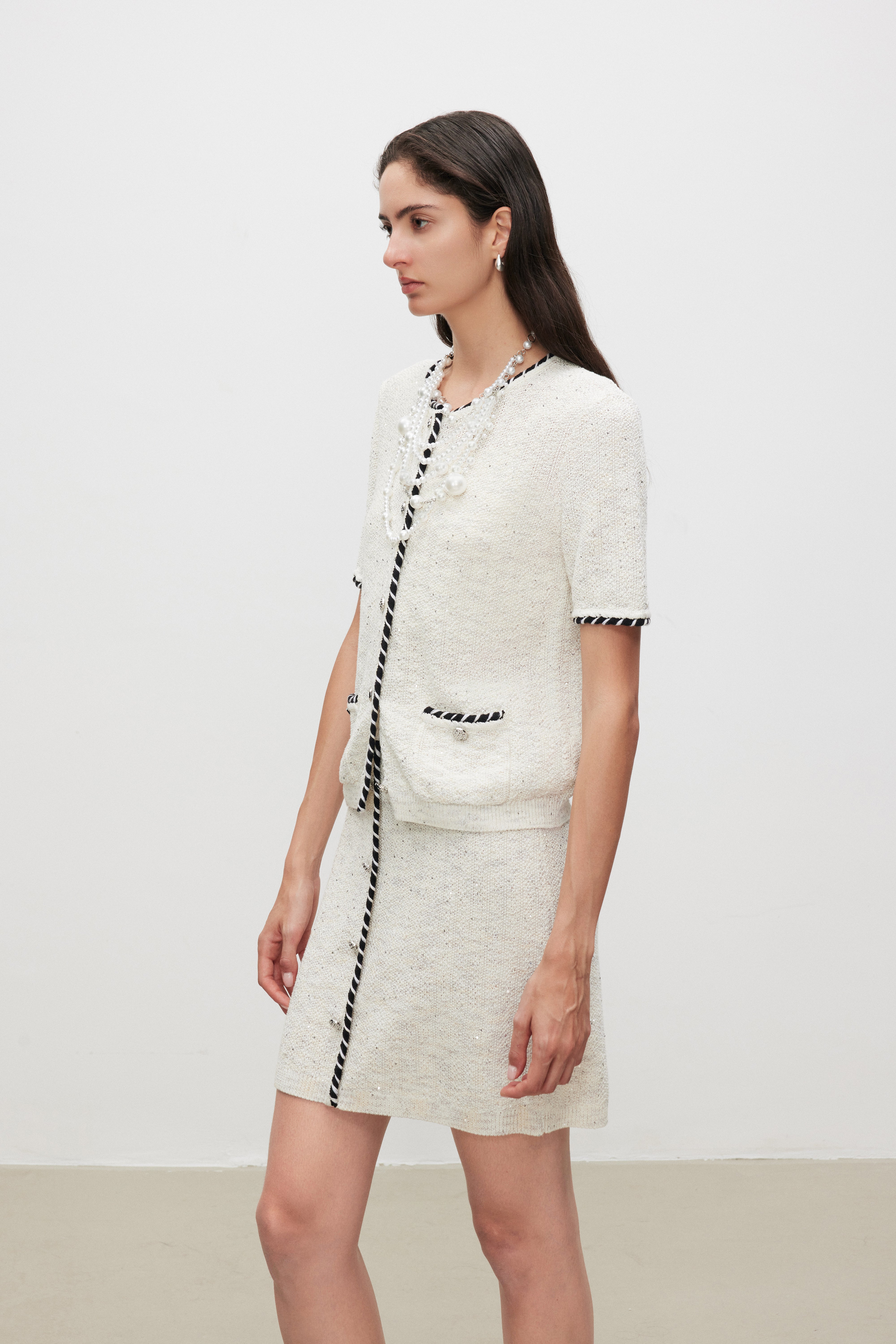 Bouclé Knit Tweed Short Sleeve Cardigan