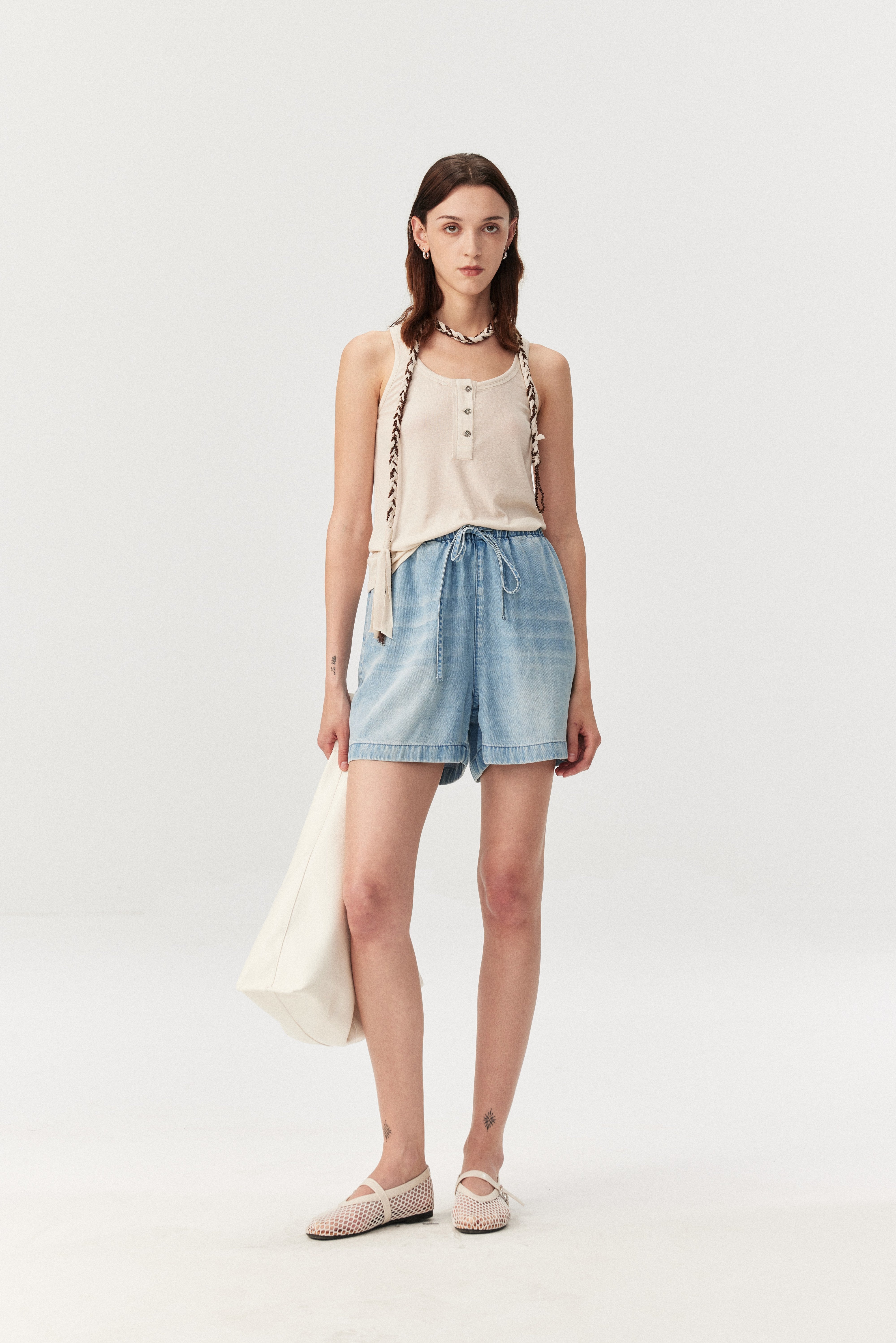 Eco Wash Lyocell Airy Wide Denim Shorts