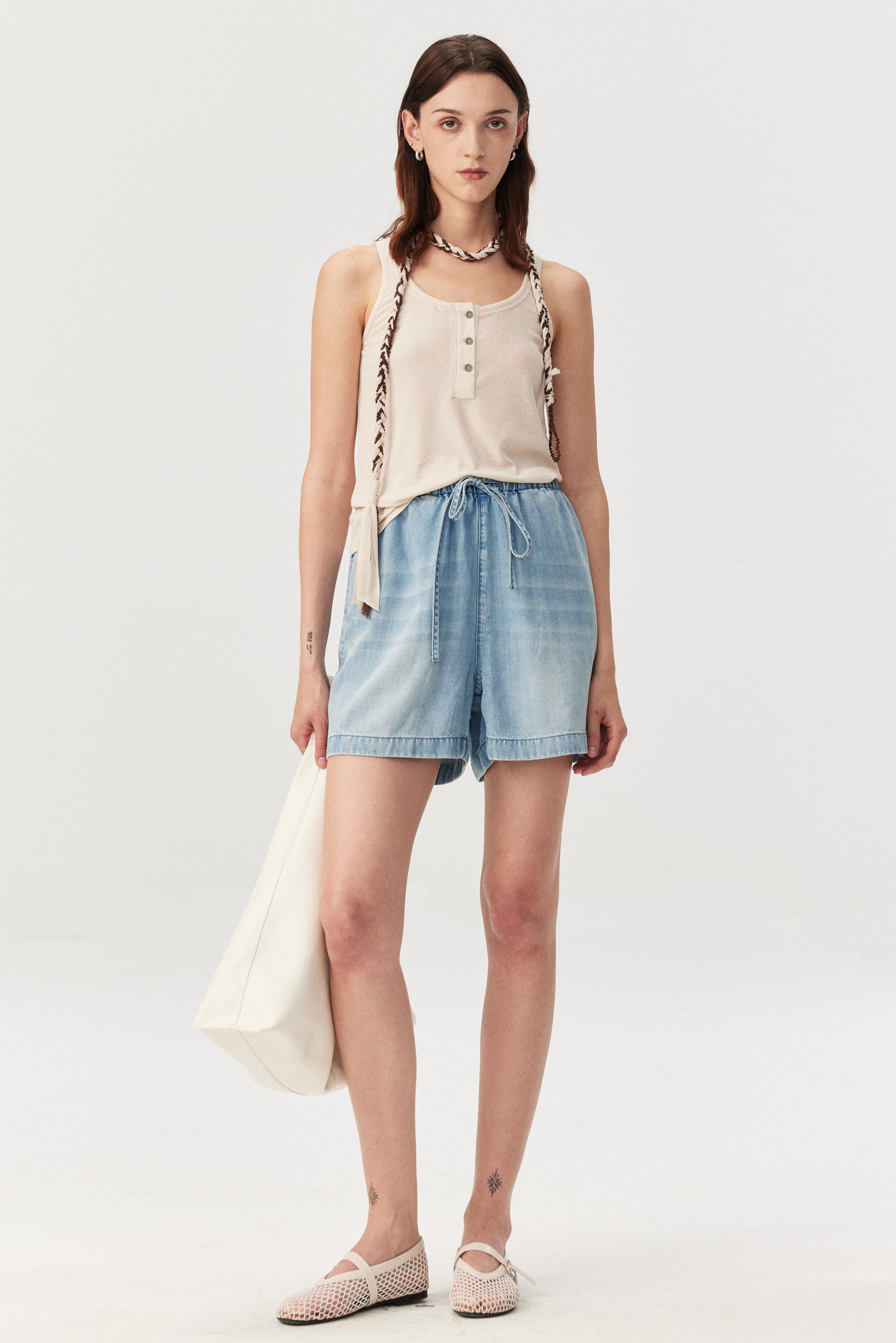 Eco Wash Lyocell Airy Wide Denim Shorts
