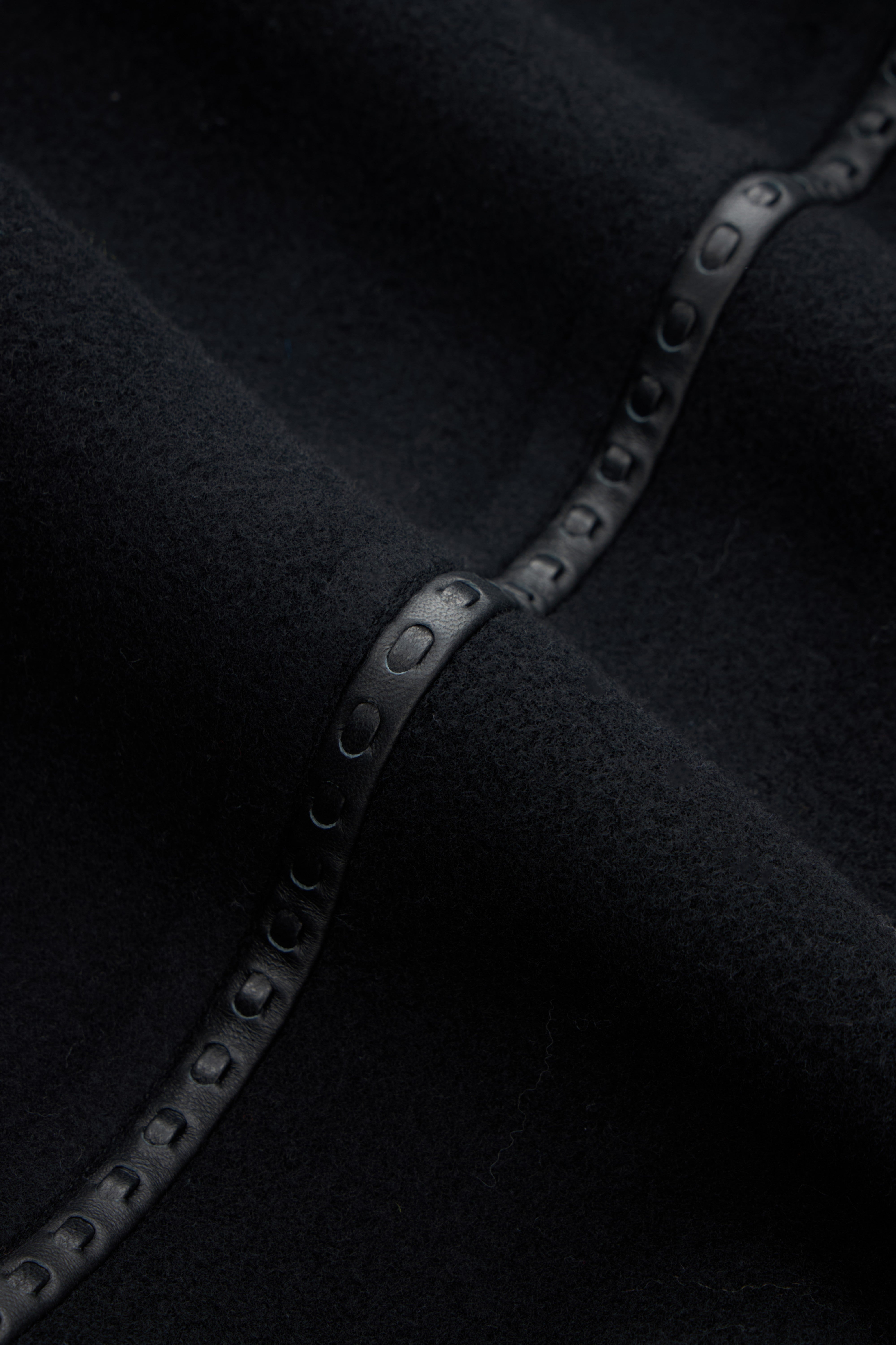 Leather-Trim Belted Pure Wool Wrap Long Coat