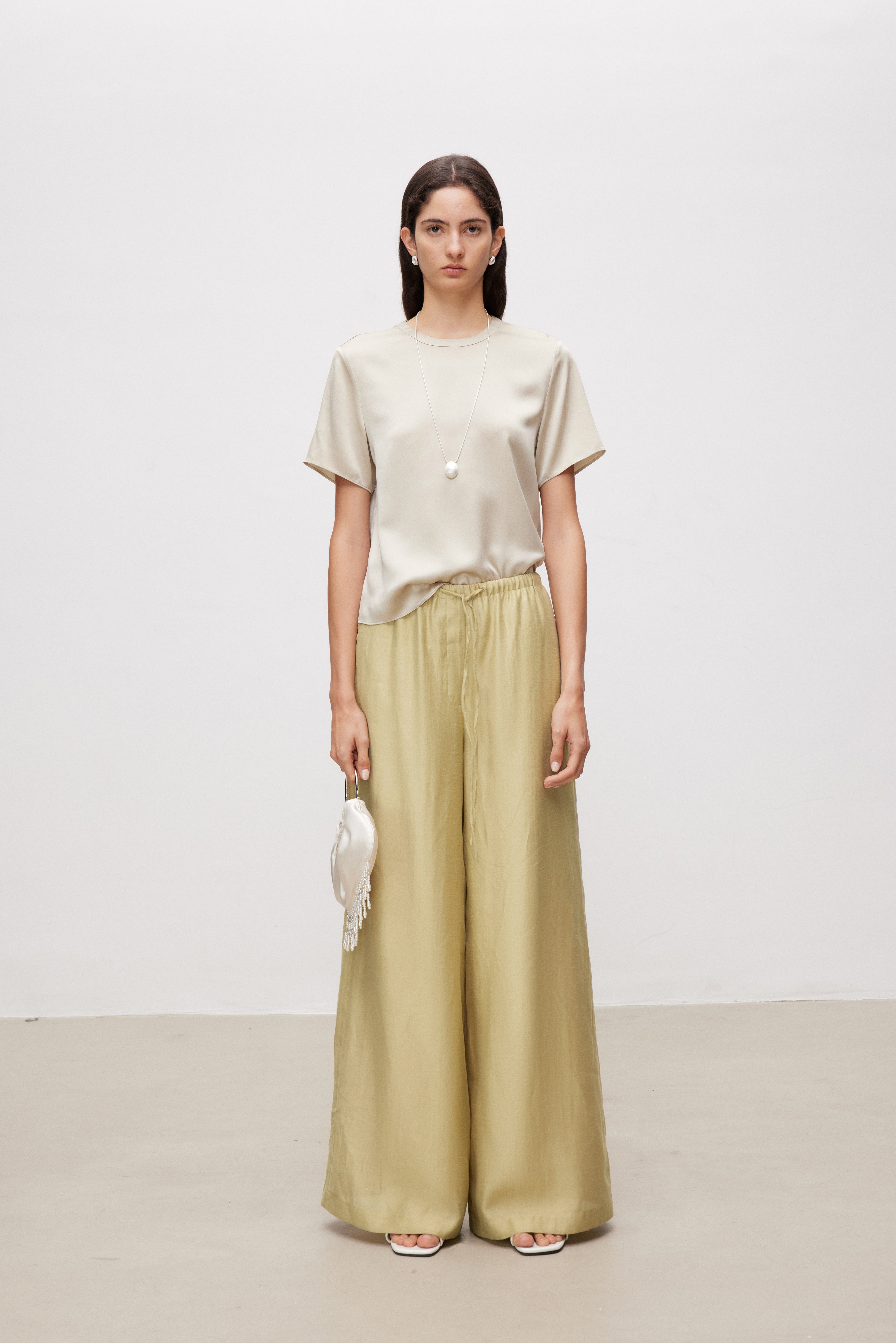 Linen Blend Wide Leg Pants