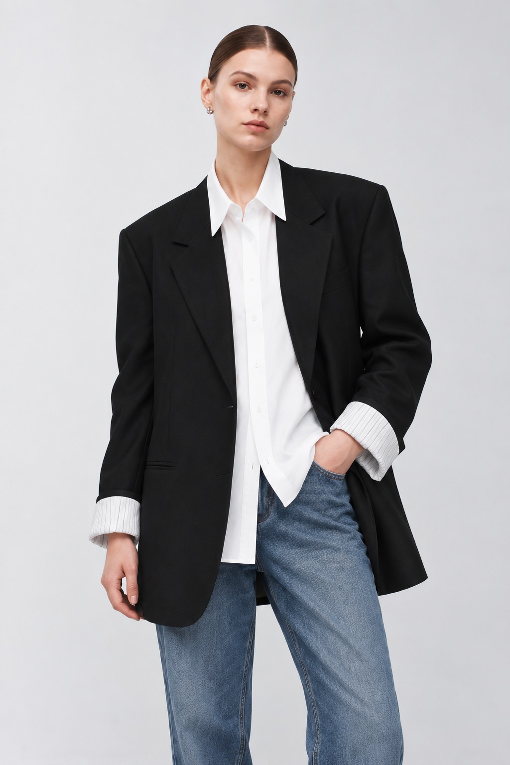Mohair Blazer with Detachable Shirt Collar & Placket
