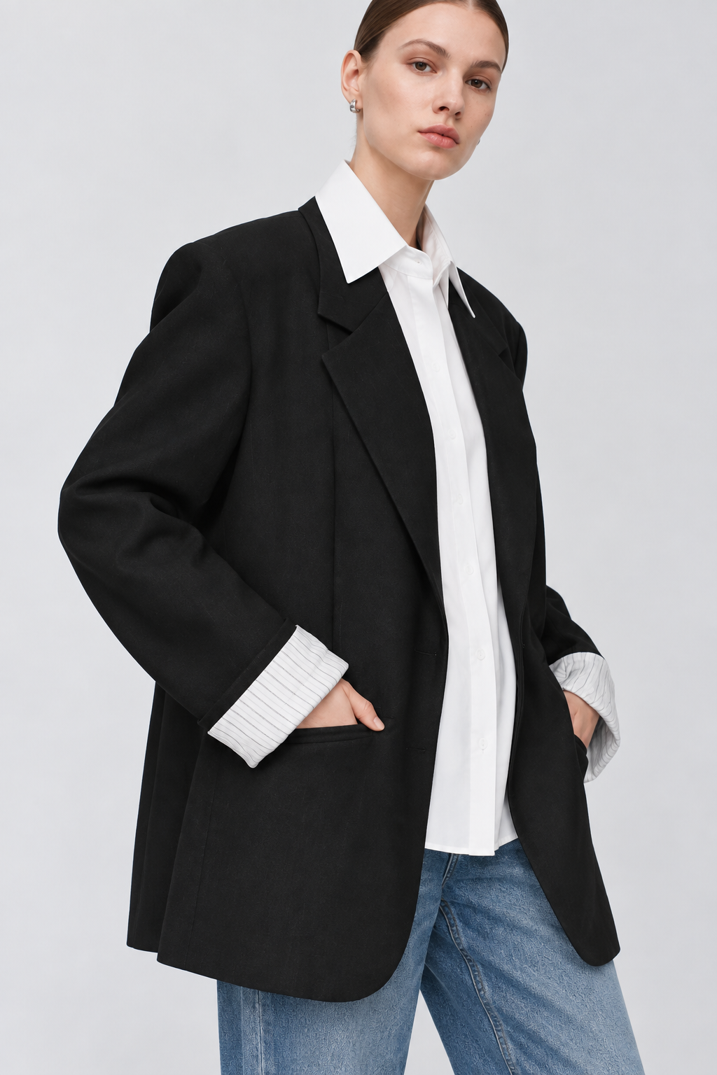 Mohair Blazer with Detachable Shirt Collar & Placket