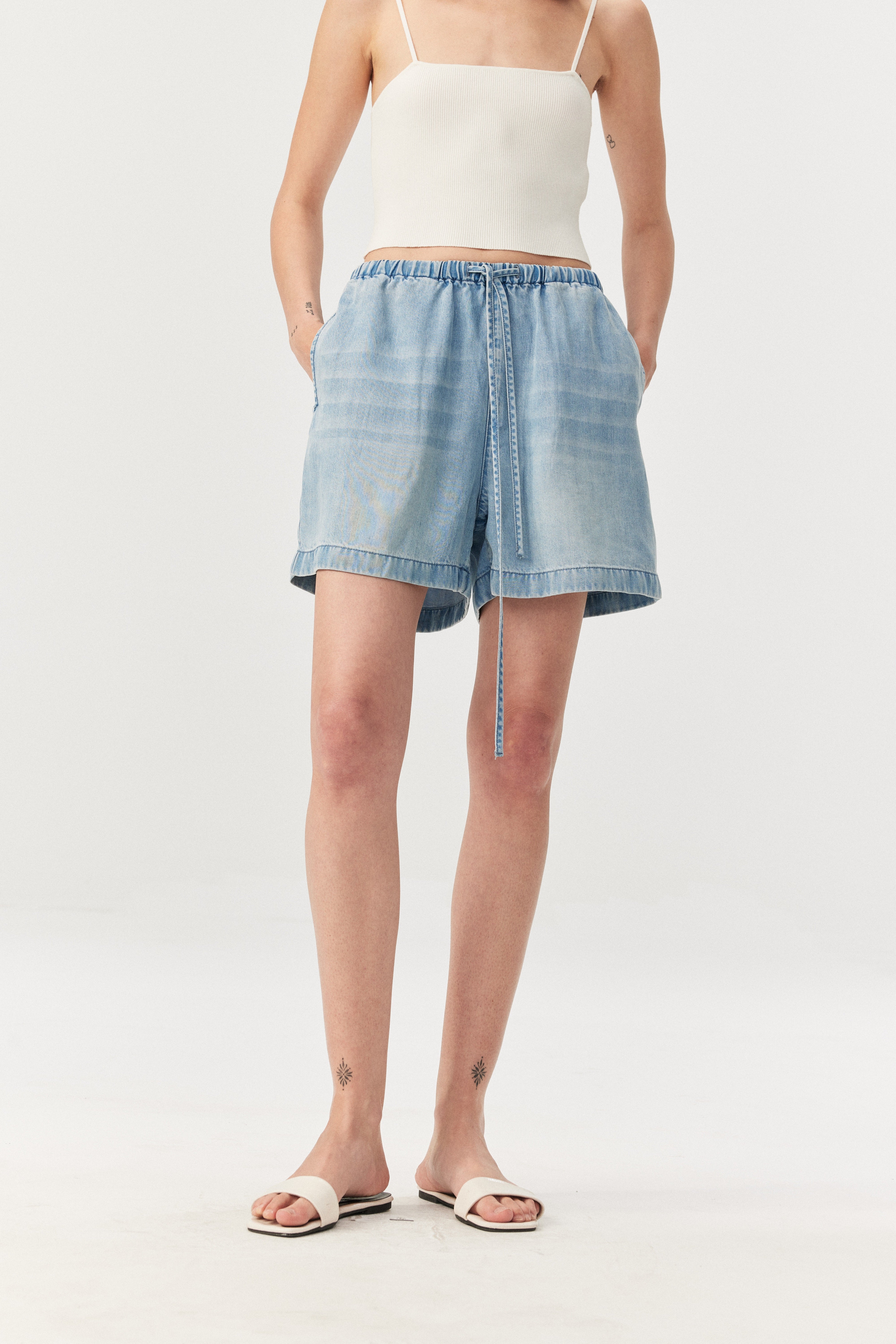 Eco Wash Lyocell Airy Wide Denim Shorts