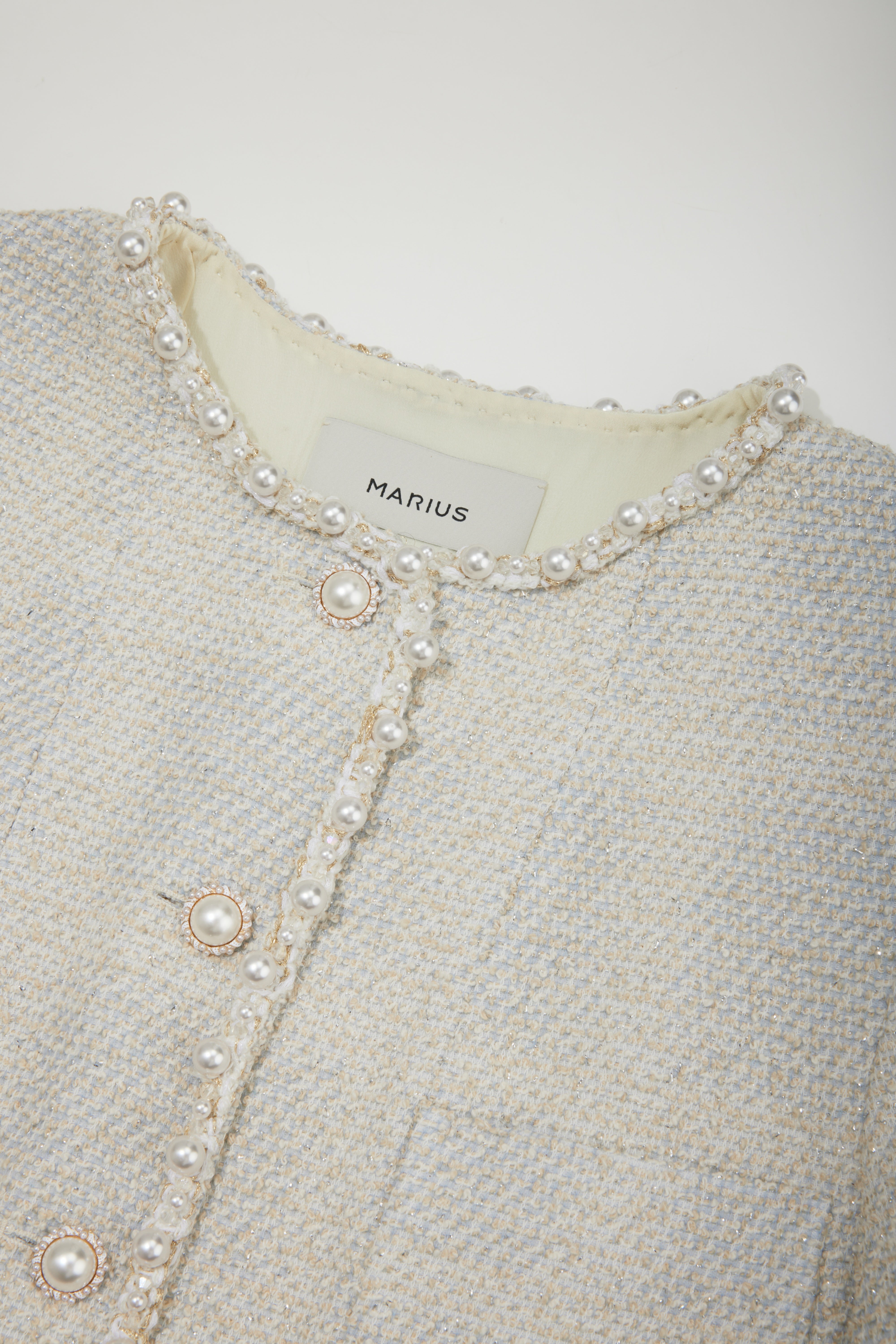 Mermaid Pearl Beige Tweed Short Jacket