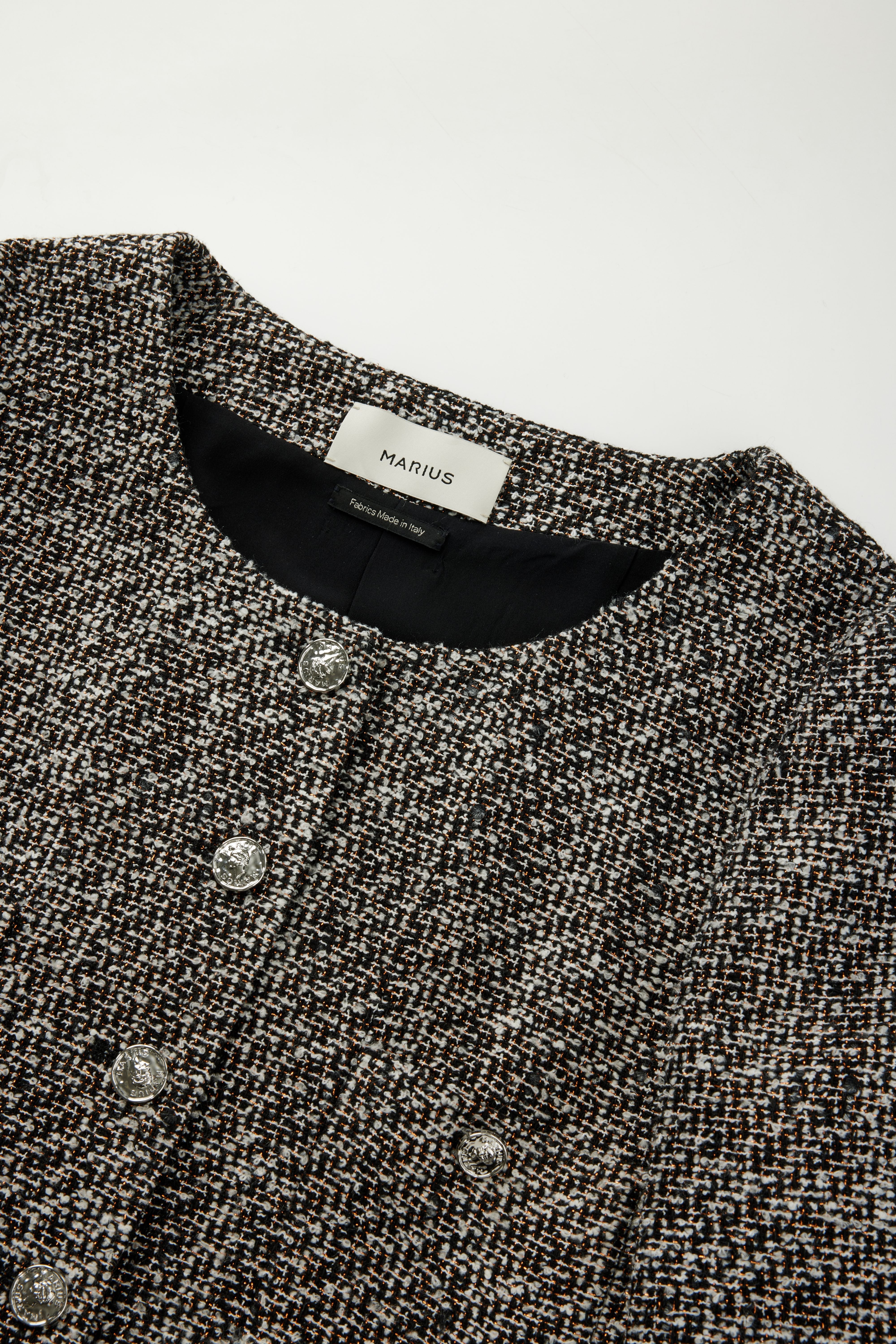 Textured Tweed Crystal Button Cropped Jacket