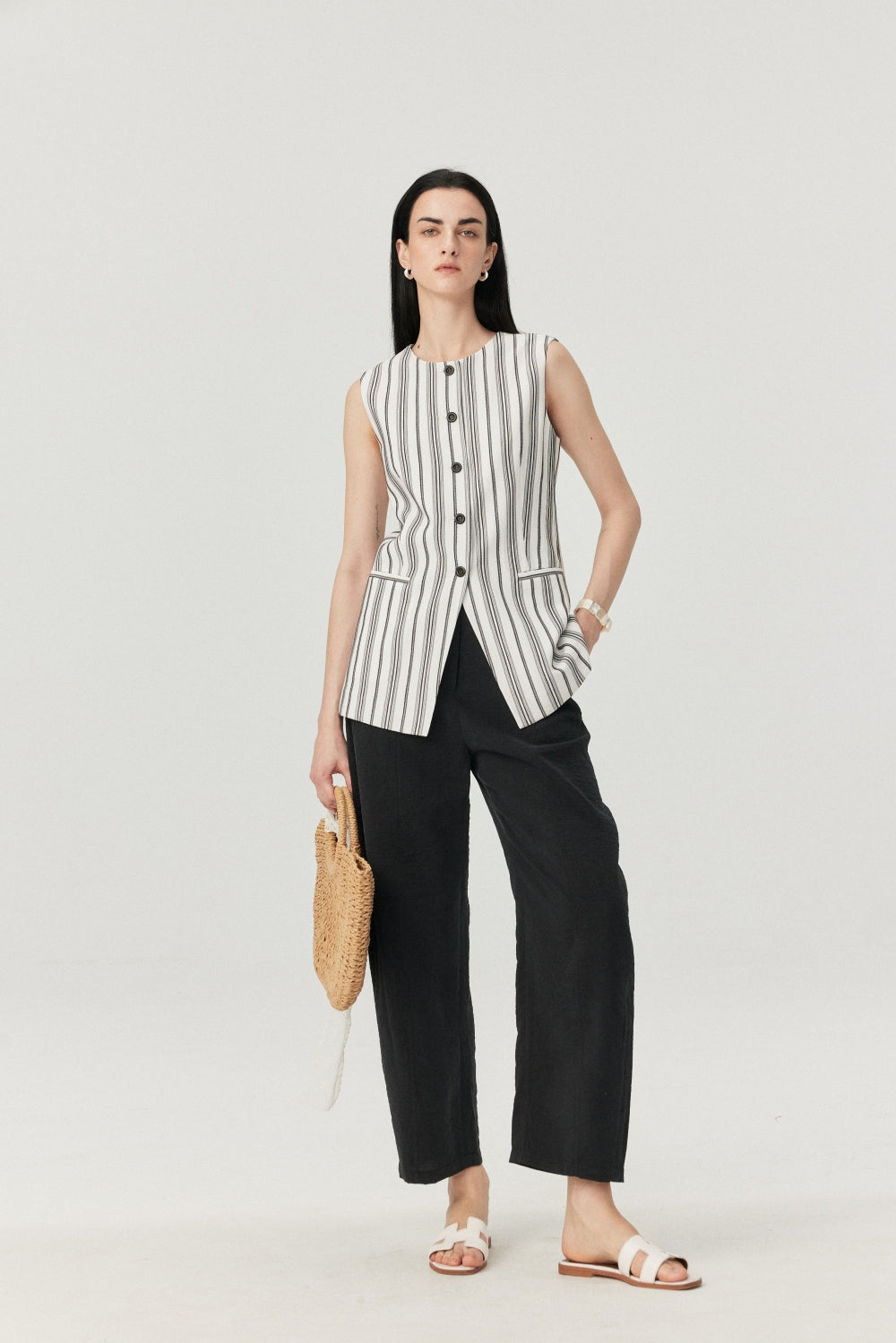 Linen-Blend Stripe Vest