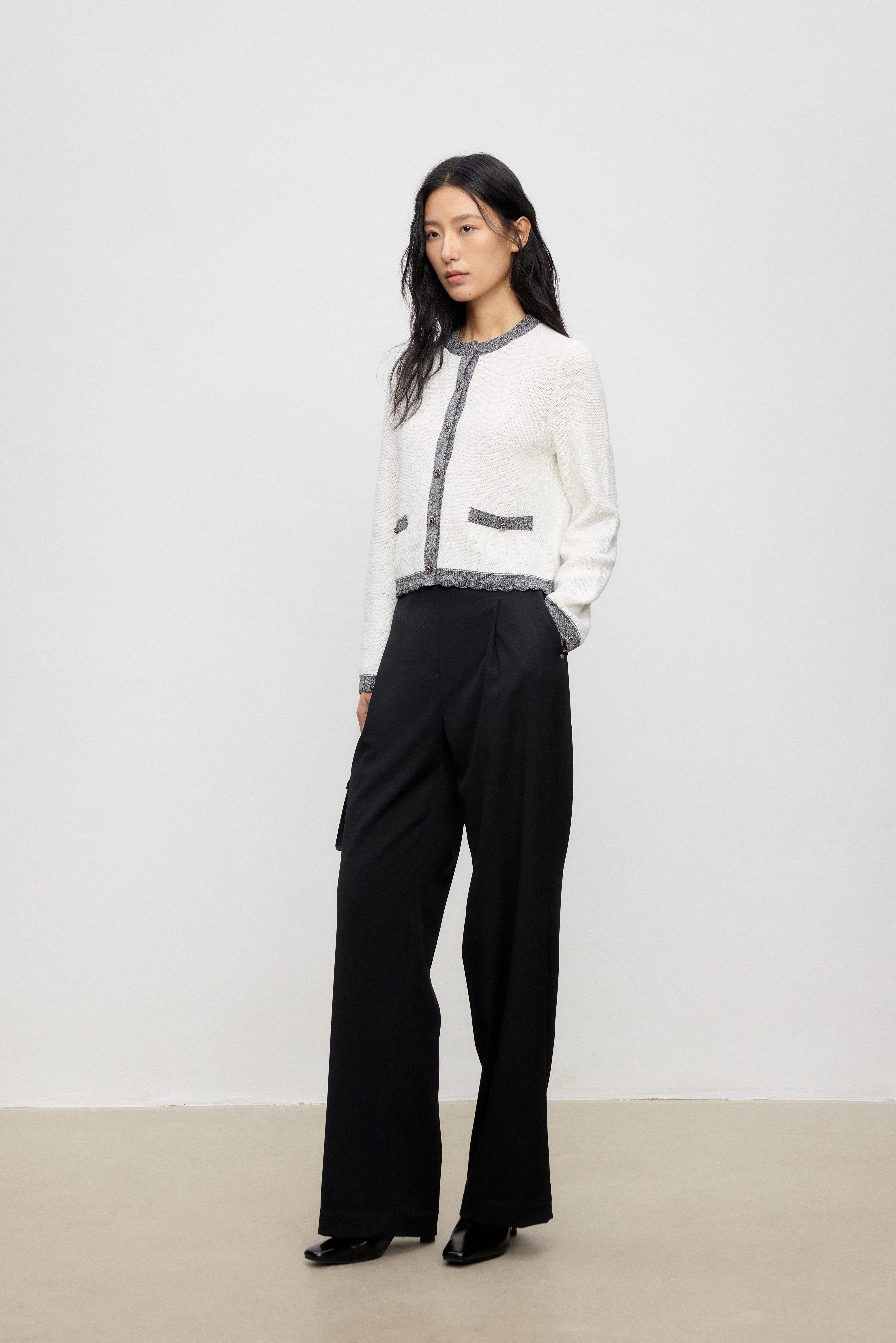 Cropped Bouclé-Style Cotton Knit Cardigan