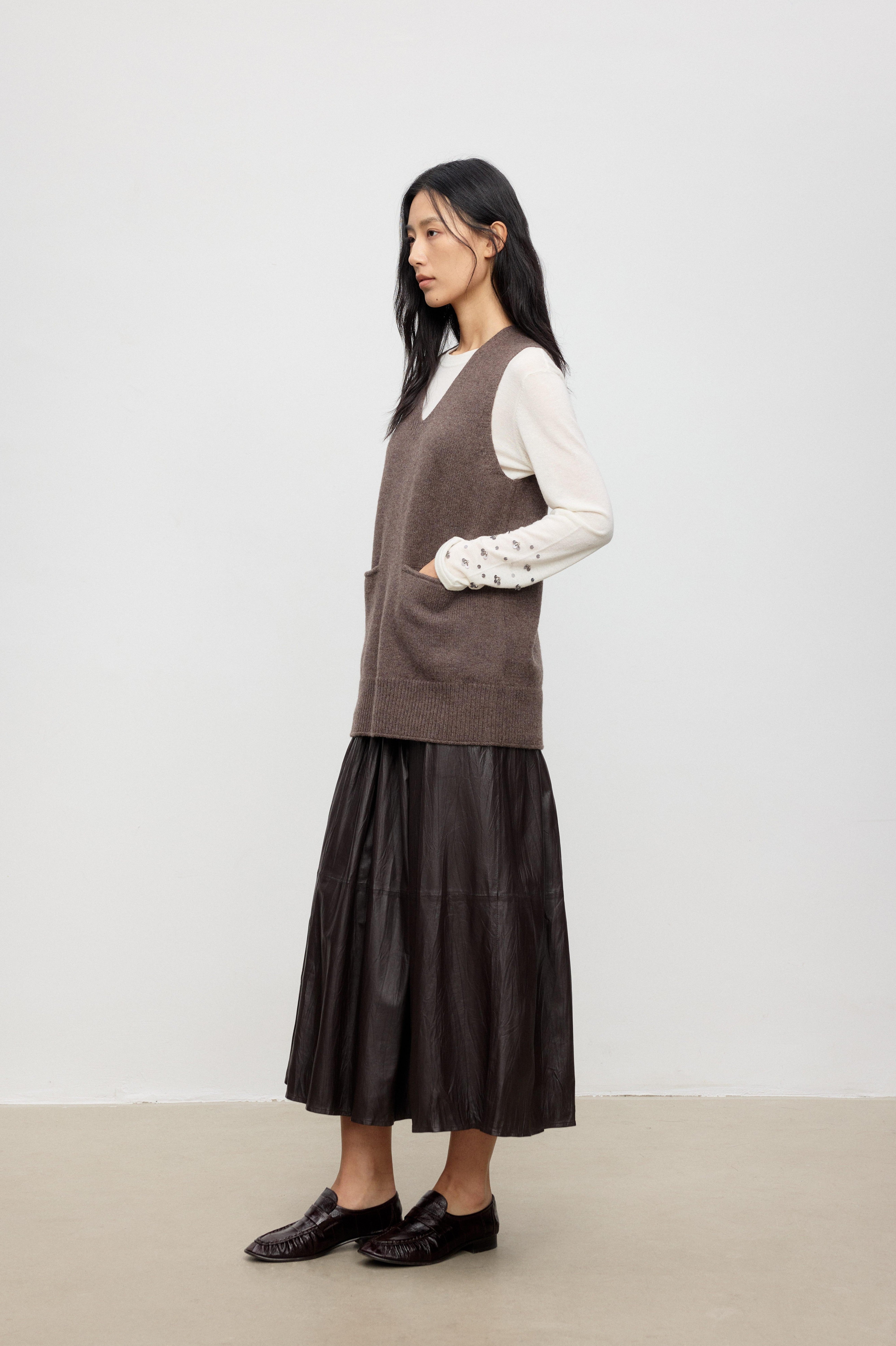 Longline Merino Wool V-Neck Knit Vest