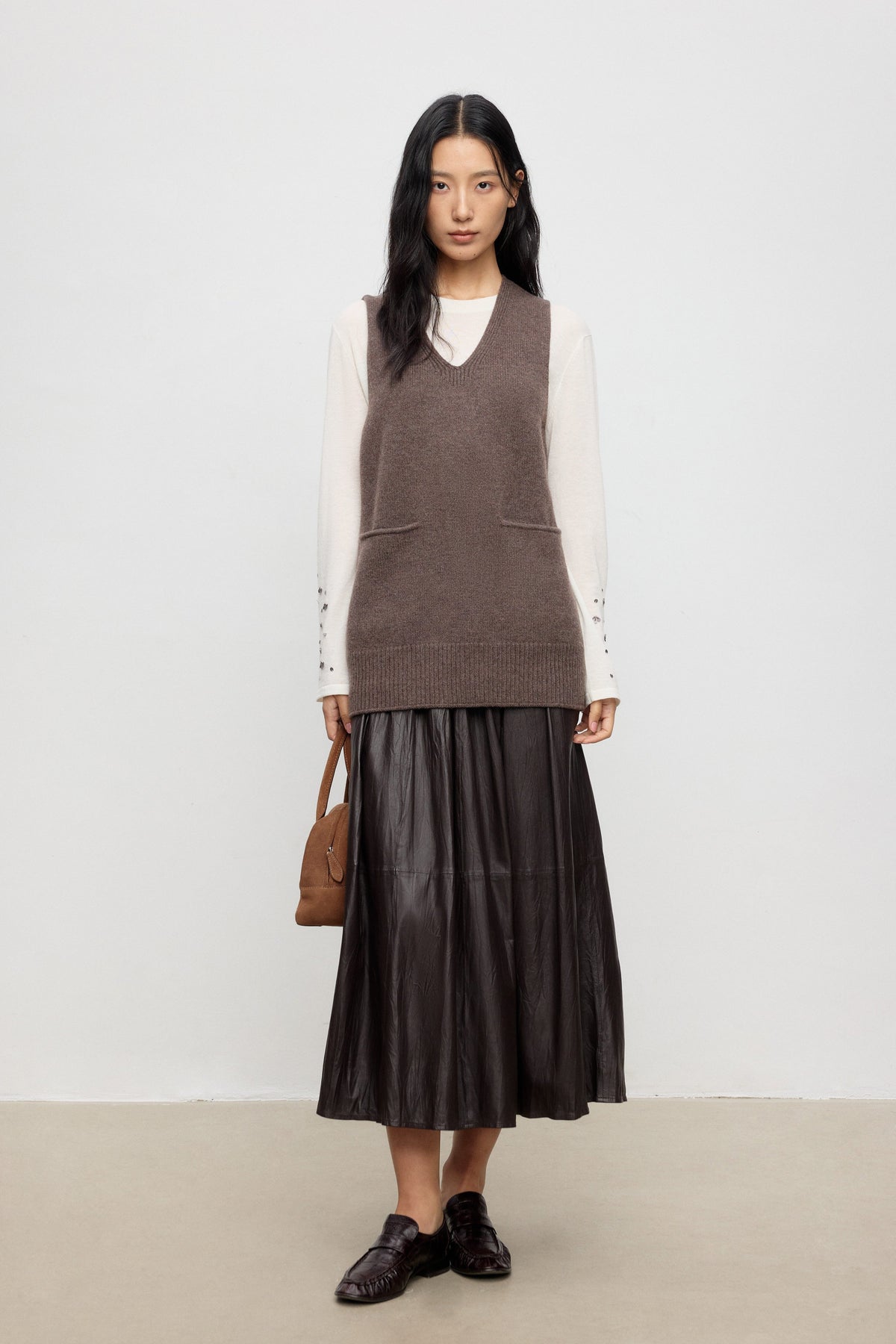 Longline Merino Wool V-Neck Knit Vest