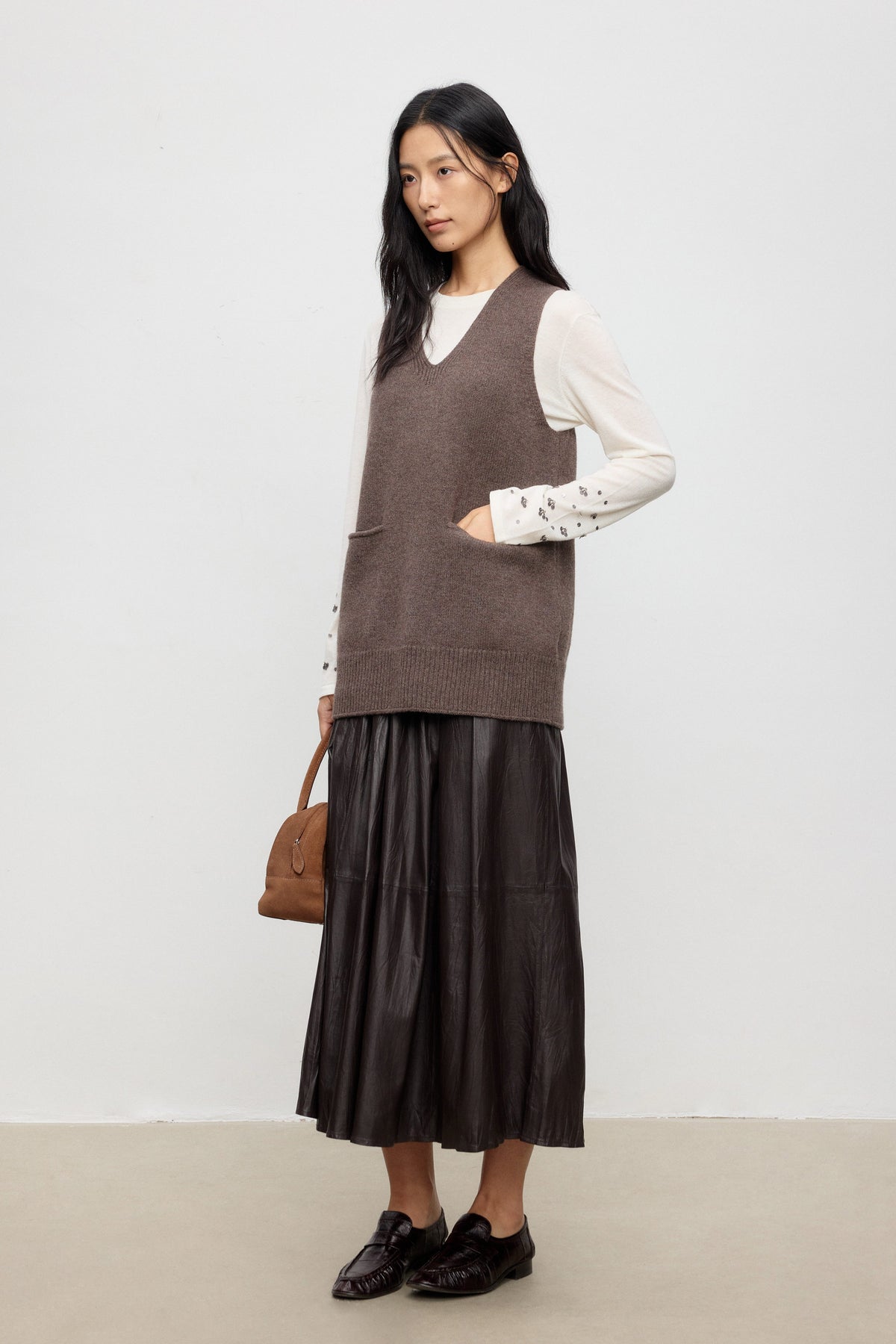 Longline Merino Wool V-Neck Knit Vest