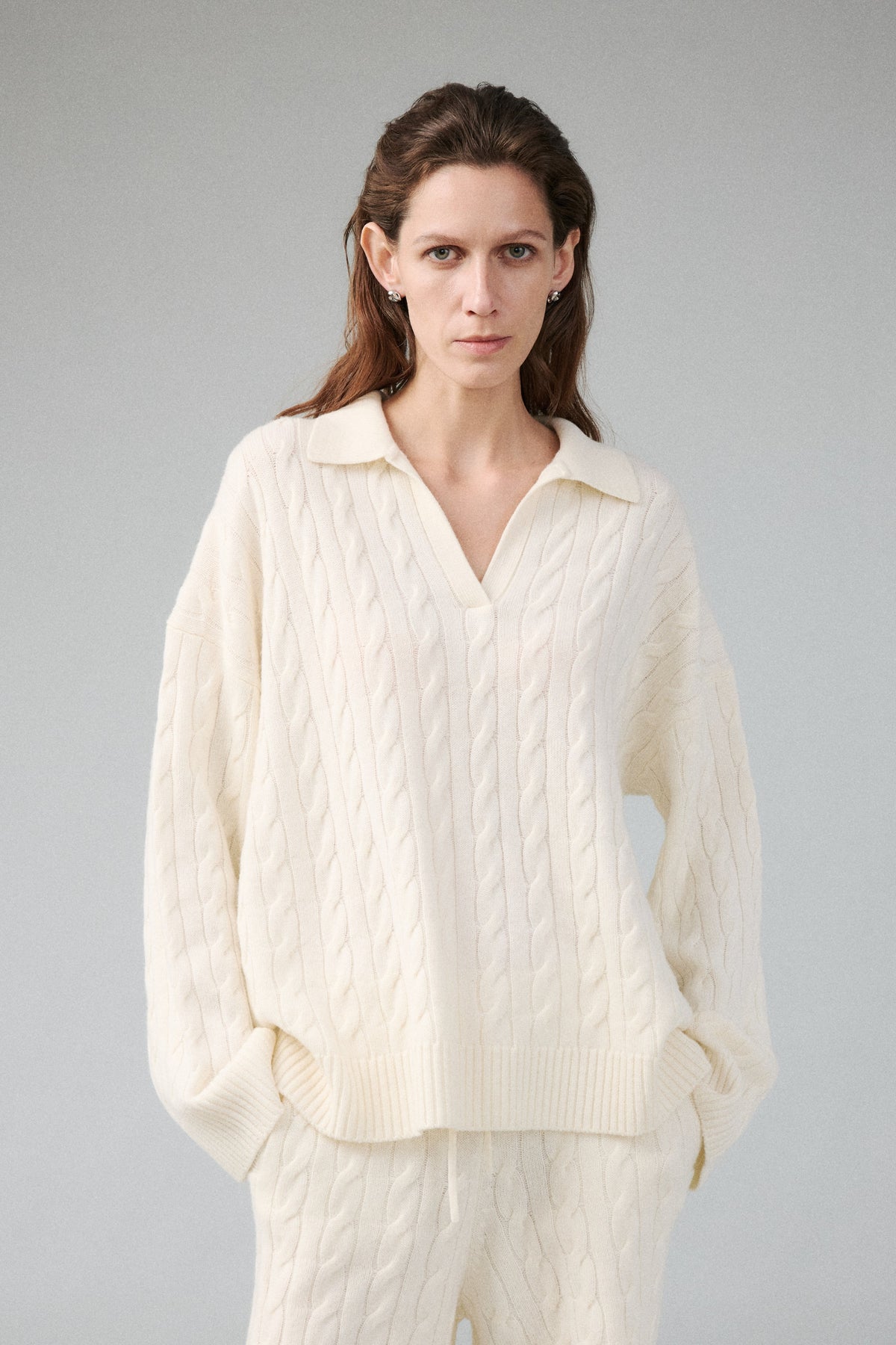Wool–Cashmere Cable-Knit Polo Jumper
