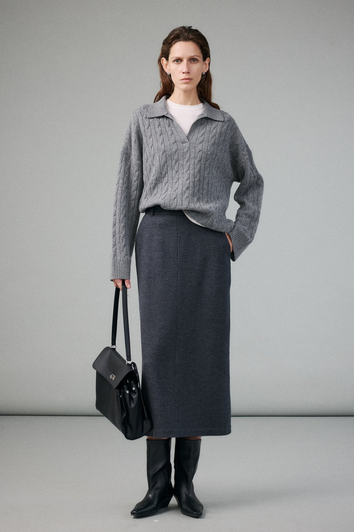 Wool–Cashmere Cable-Knit Polo Jumper