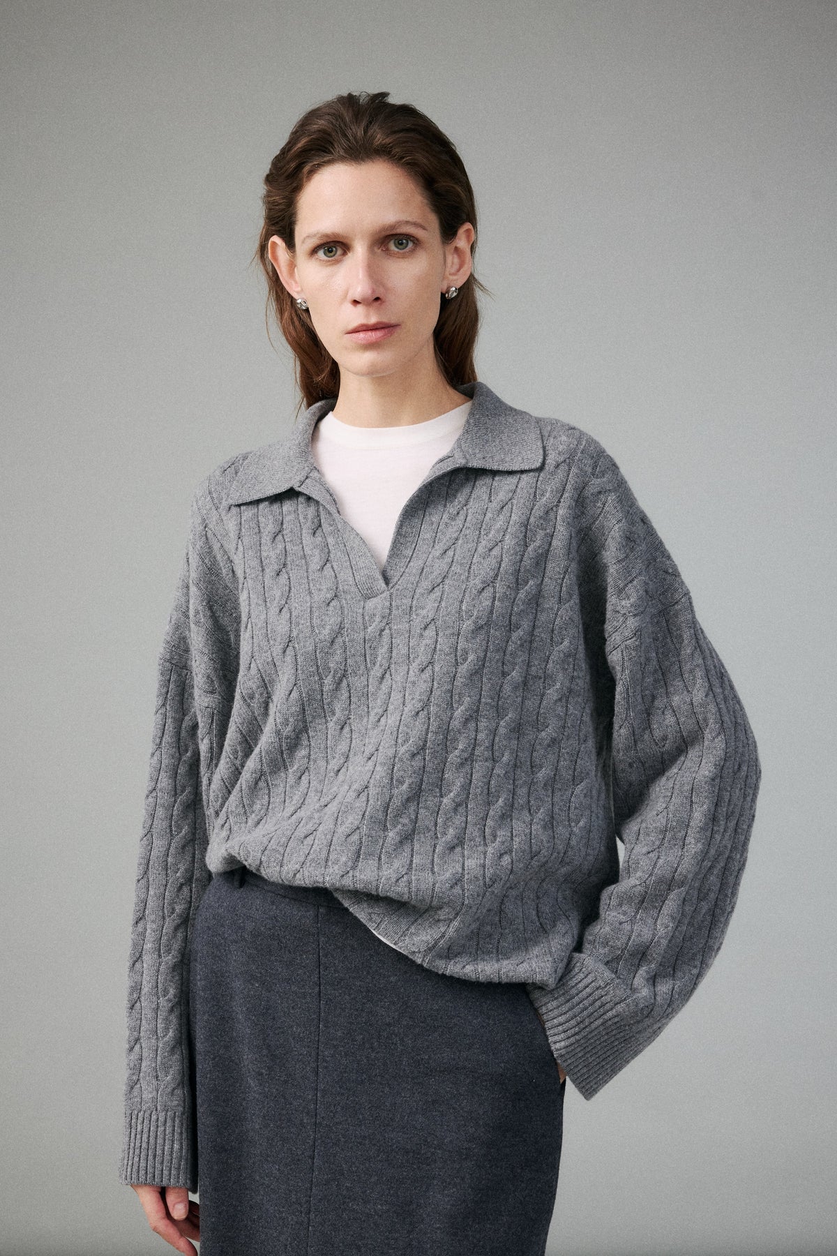 Wool–Cashmere Cable-Knit Polo Jumper