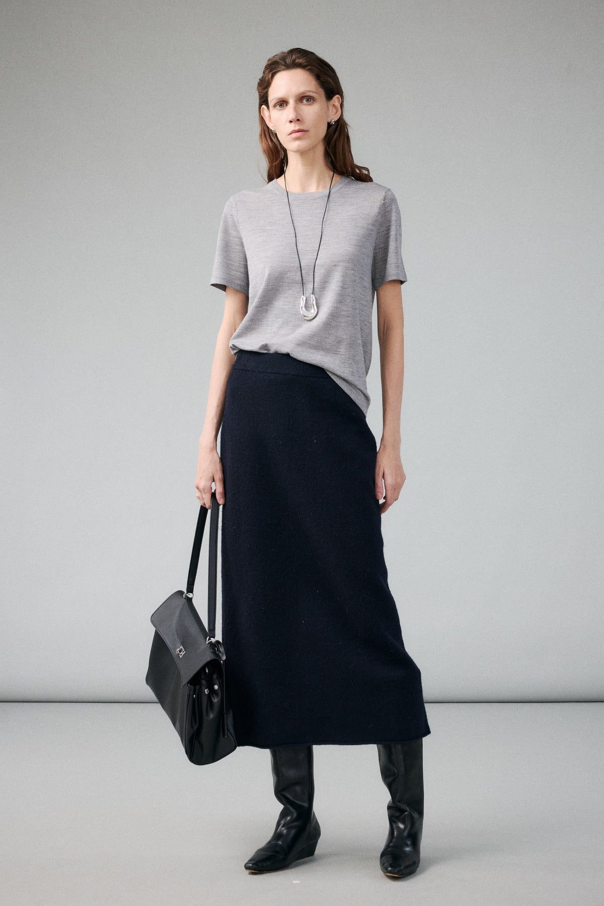 Yak Wool Blend Knit Midi Skirt