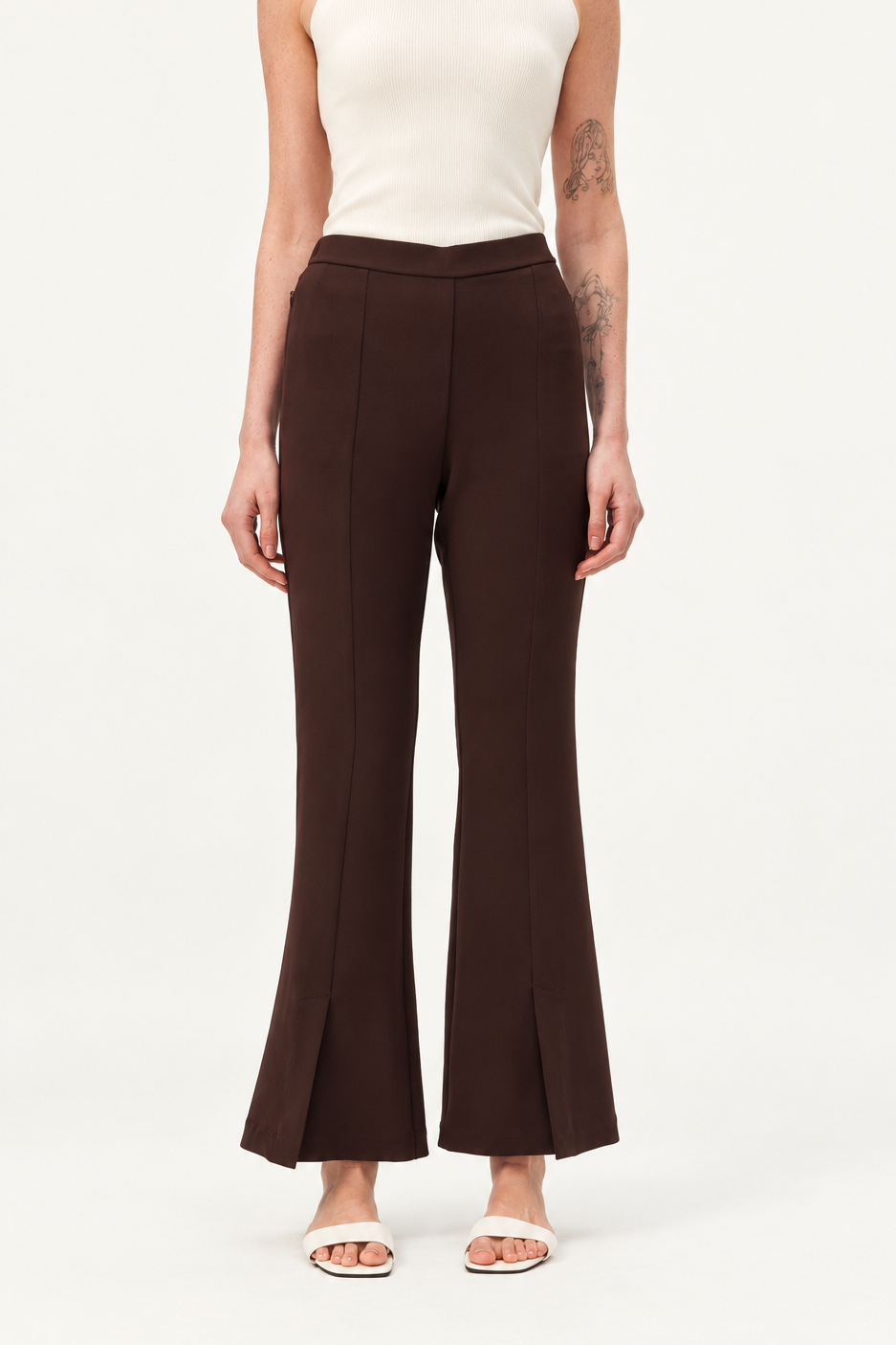 Soft Drape Flared Pants with Front Slit