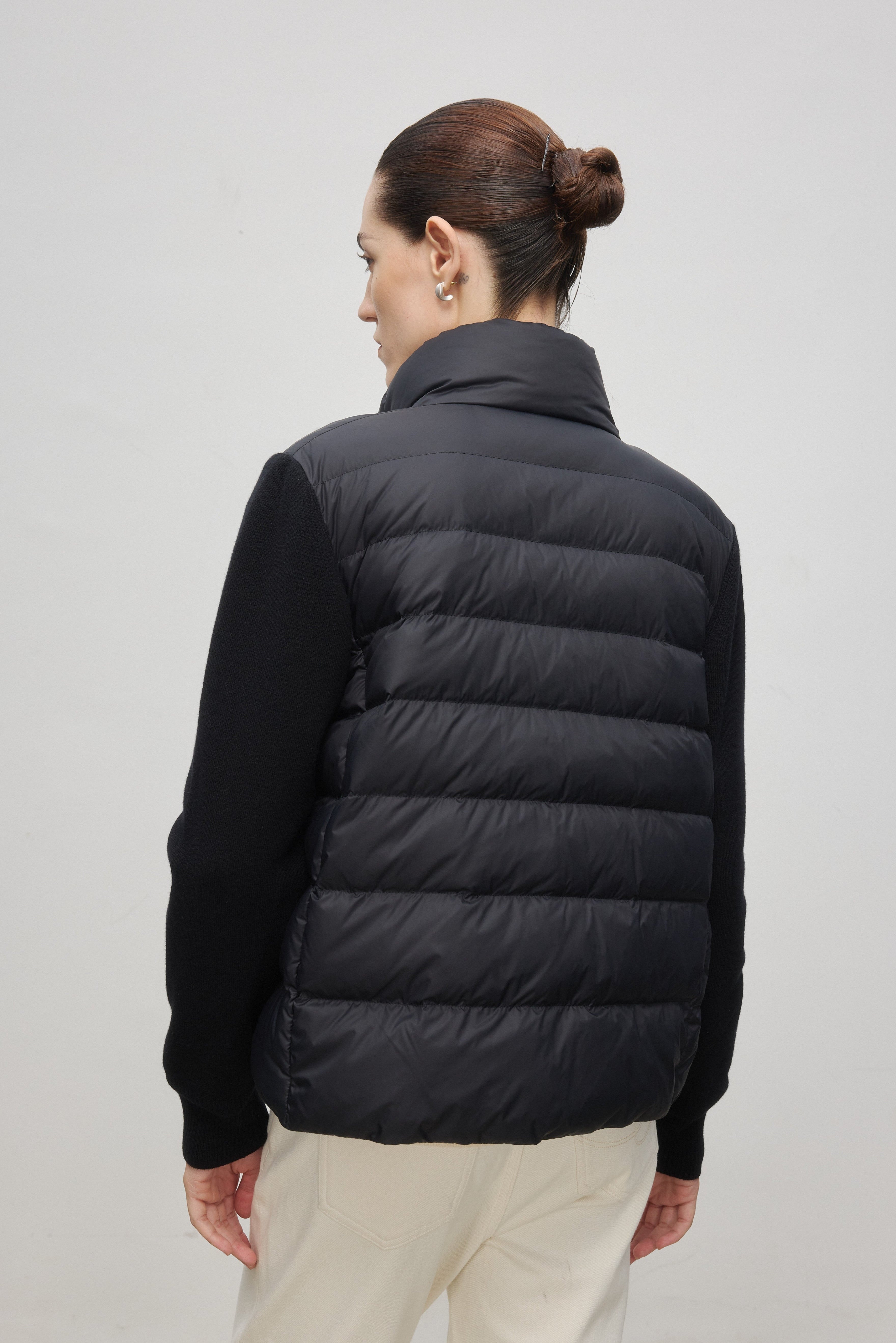Lightweight Goose Down Knit-Panel Jacket