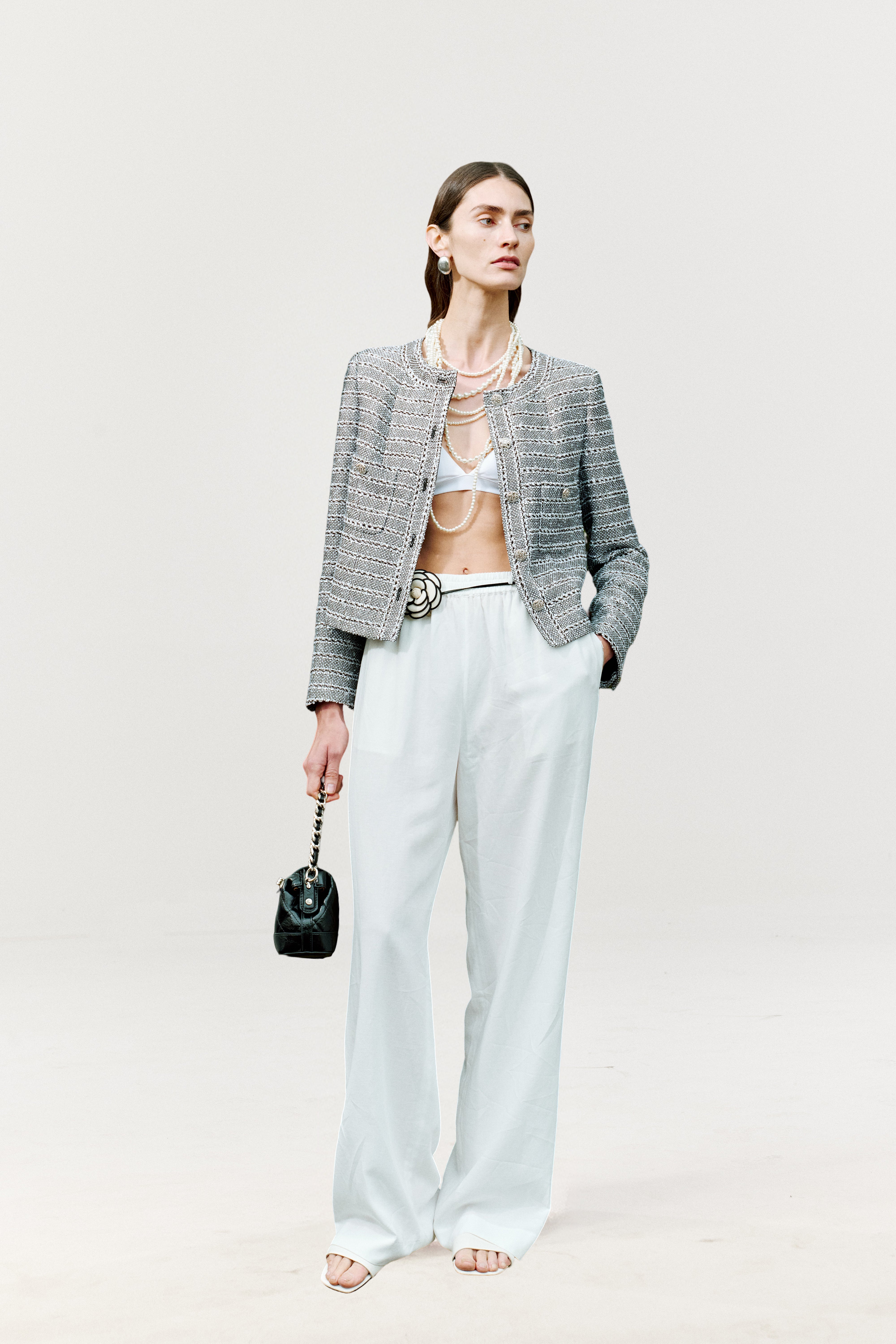 Round Neck Cropped Bouclé Jacket